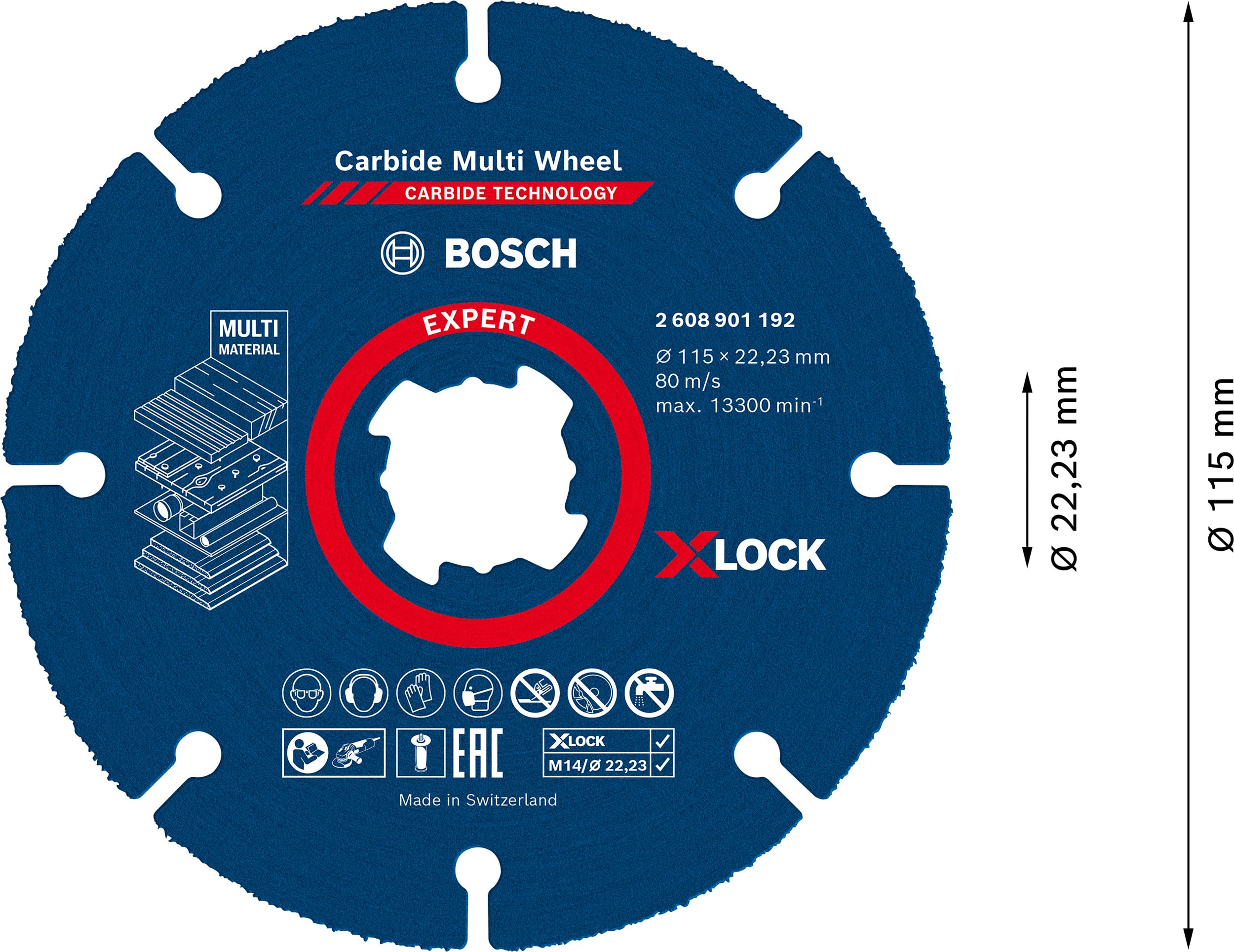 Bosch Accessories, Professional X-LOCK Ensemble système Kit universel et mini broyeur GWX 750-115 X-LOCK, pour Multi Matériel, Métal, Céramique, Ø 115 mm, Accessoire Meuleuses Angulaires