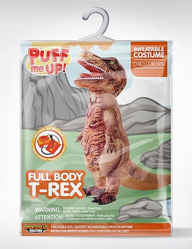 Miniatura 6 de Spooktacular Creations Disfraz inflable de dinosaurio de Halloween para niños, disfraz realista de T-rex de cuerpo completo, para niños, dinosaurio