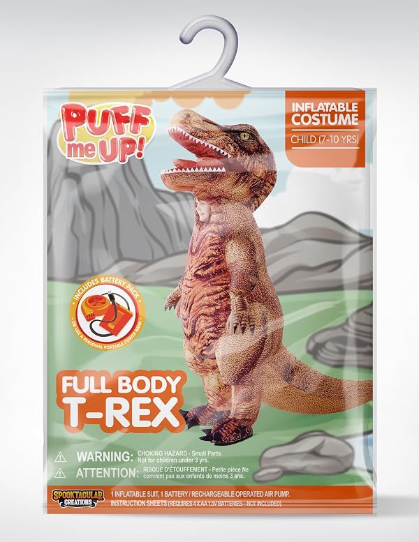 Spooktacular Creations Halloween Inflatable Dinosaur Costume Kids, Full Body Realistic T.rex Blow Up Costumes Kids, Brown Dinosaur, Inflatable Suit for Halloween Dress Up Parties by Spooktacular Creations - Image 6