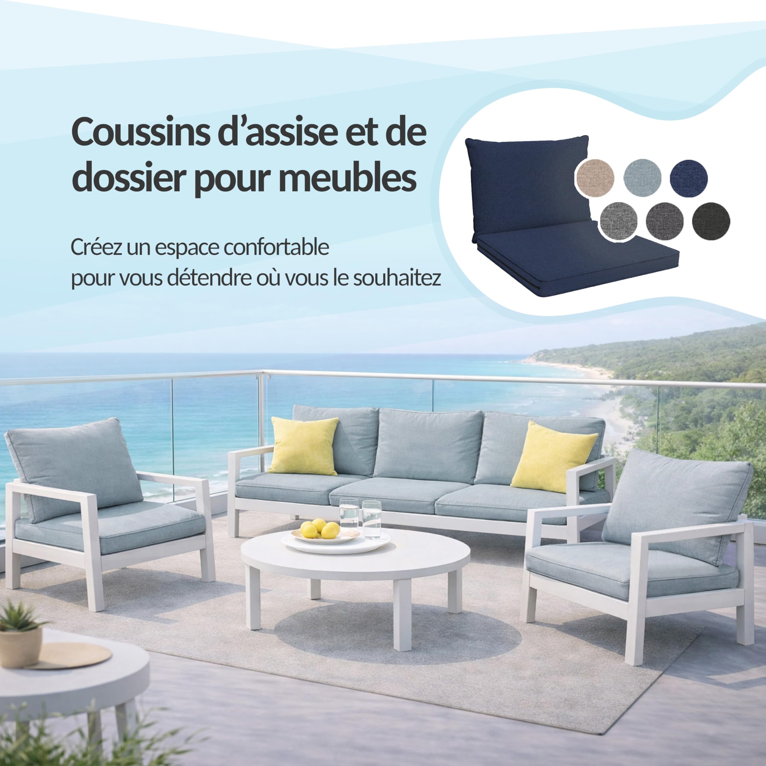POKAR Coussins d'assise Coussin Extérieur Jardin Assise Coussin Chaise Jardin Galette de Chaise pour Extérieur, Jardin, Balcon 50x50x5 cm, Beige