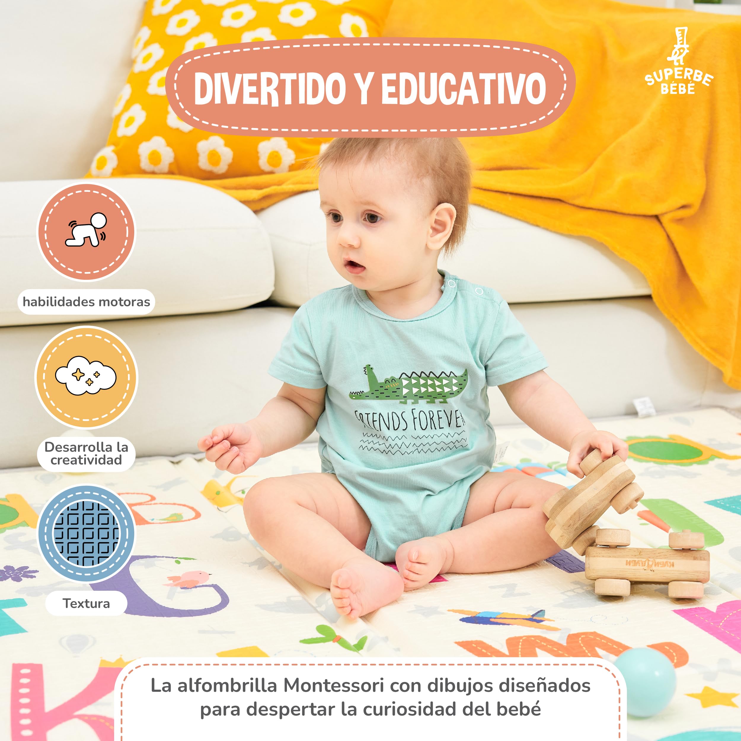 Alfombra Bebe Acolchada Plegable 180x200x1.5cm- Gimnasio Bebe - Manta De Juegos - Manta Actividades Impermeable Reversible - Tapete De Actividades - Gimnasio Infantil - Regalo Bebé