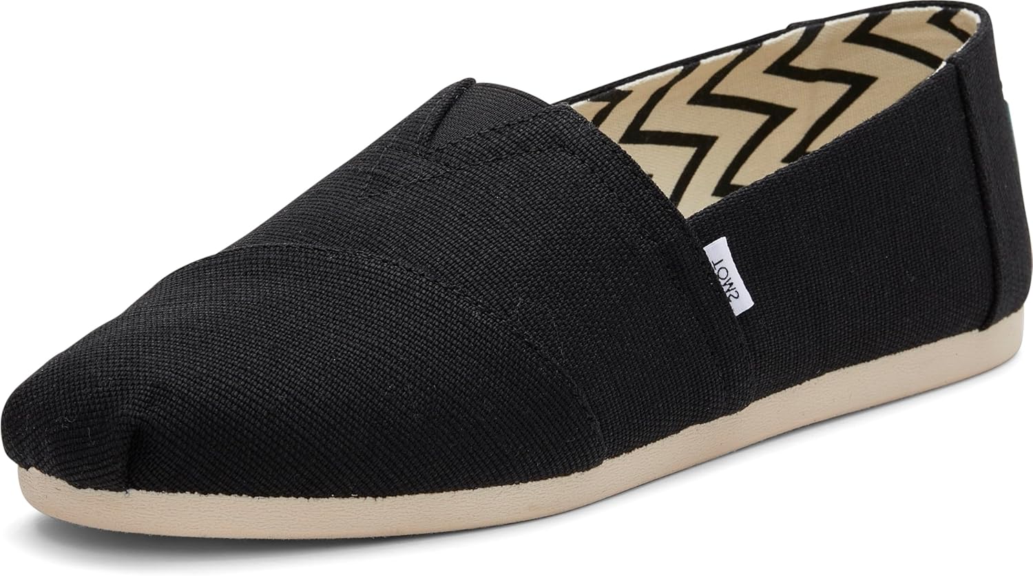TOMS Men's Alpargata Slip-On Loafer Eco-Friendly Recycled Cotton Canvas, Elastic Gore, Rubber Sole, Black 12