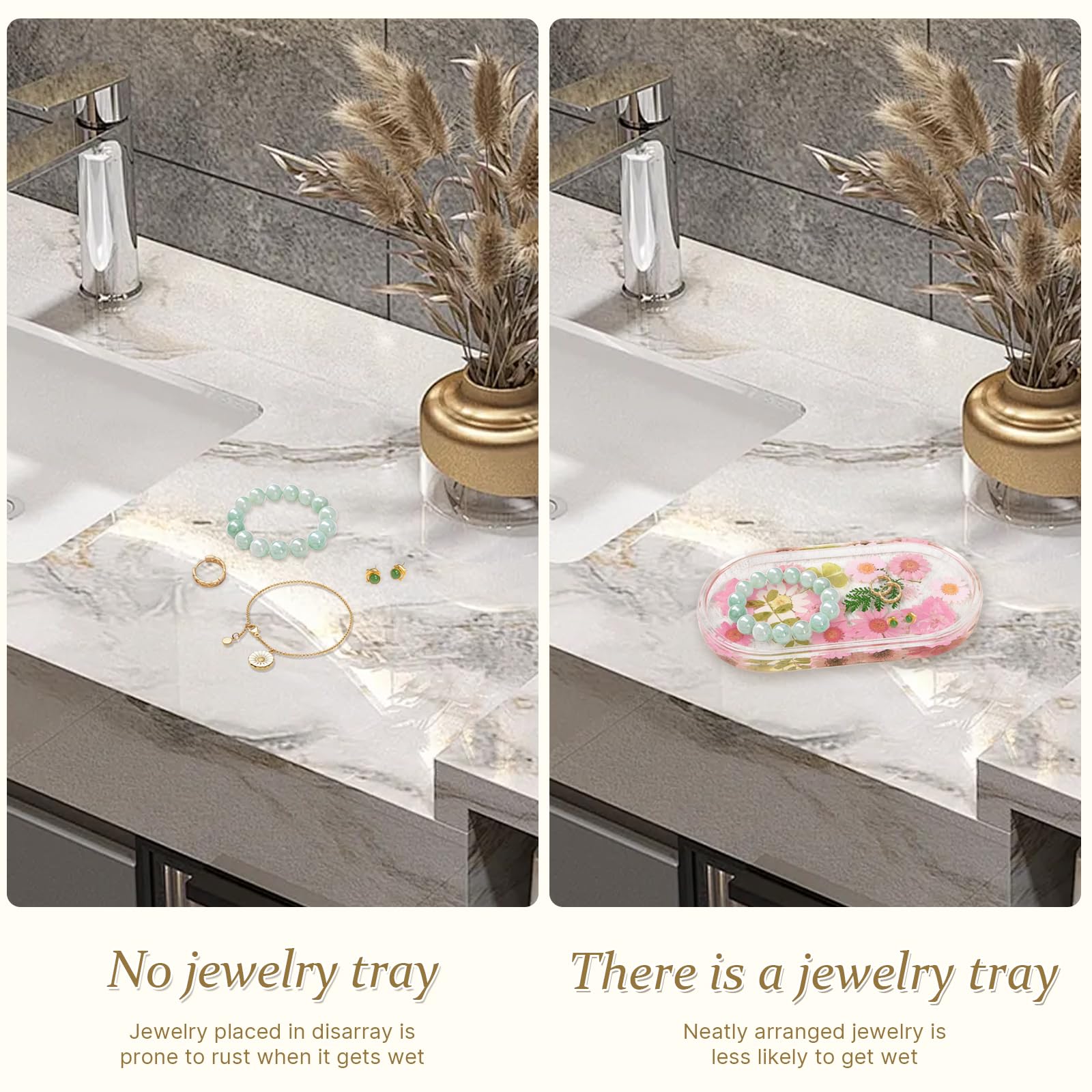Portagioie Per Anelli In Resina Con Fiori Veri – Vassoio Decorativo Per Toeletta, Porta Chiavi E Piccoli Oggetti, Regalo Donna Elegante