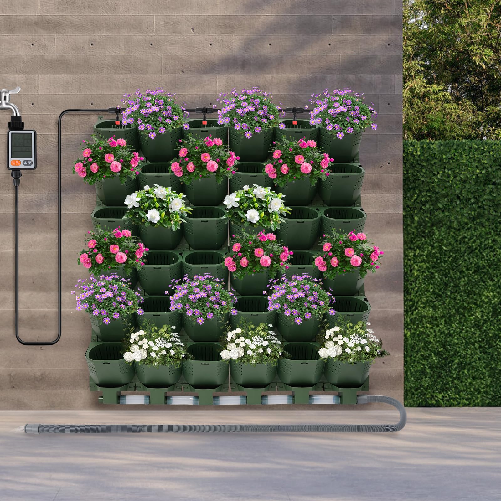Confezione Da 36 Vasi Da Parete Per Piante, Sistema Di Irrigazione Automatica, Supporto Per Vasi Sospesi, Uso Interno Ed Esterno, Colore Verde, Dimensione 100*118,5 Cm