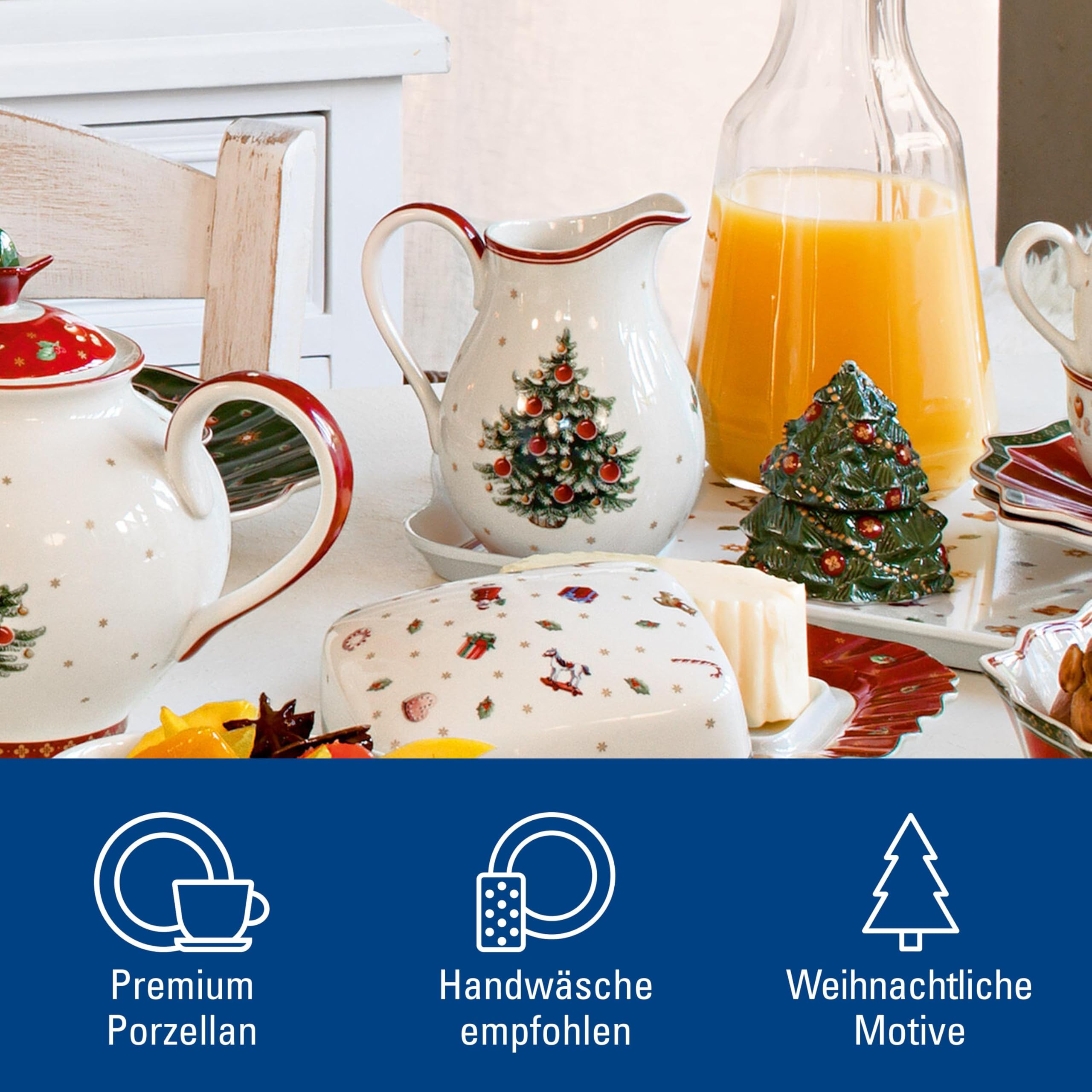 Villeroy & Boch - Toy's Delight Milchkännchen 500 ml Rot und Weiß, Mikrowellensicher, Weihnachtsgeschirr, Milchkanne, Kaffeezubehör, Krug Keramik, Weihnachten, Xmas, Premium Porzellan