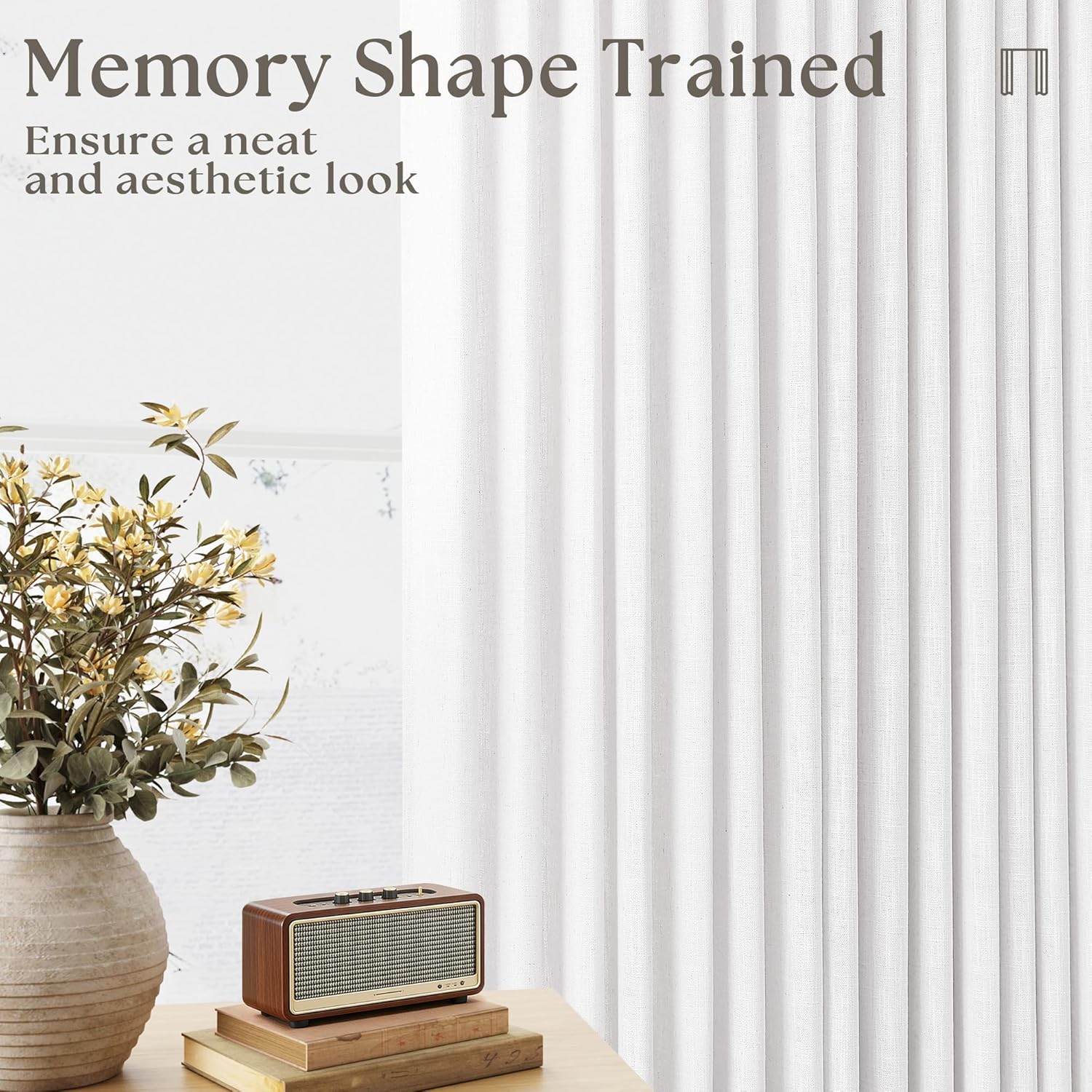 White Linen Kitchen Window Curtains 2 Panels Pinch Pleated Linen Cafe Curtains 24 Inch Length Light Filtering Semi Sheer Boho Snow White Short Tier Drapes for Small Window Basement Bathroom RV thumbnail
