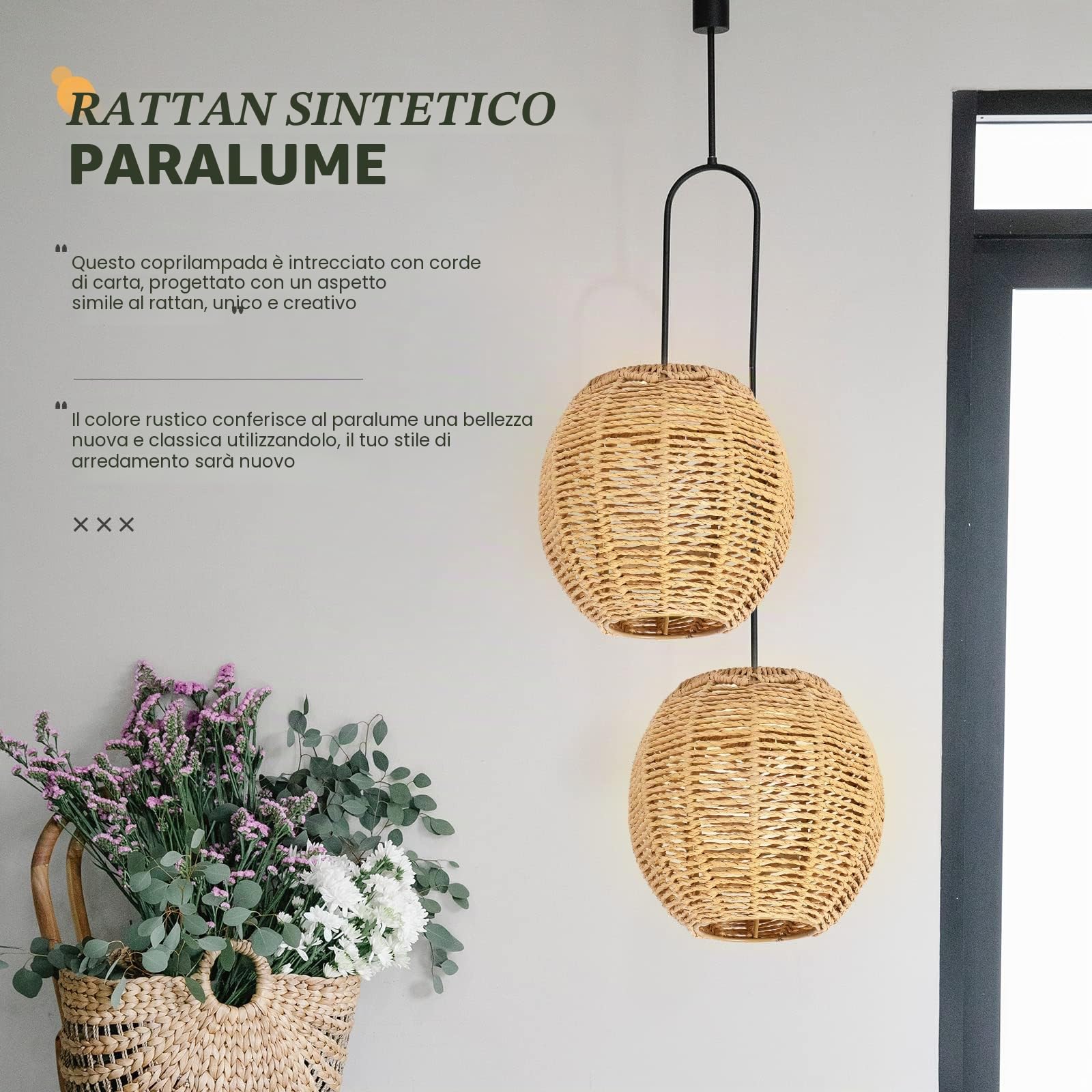 Angoily 2 pezzi paralume in tessuto retrò rattan tessuto cesto soffitto lampada a sospensione copertura vintage lampadario paralume per sala da pranzo soggiorno 15 x 15 cm