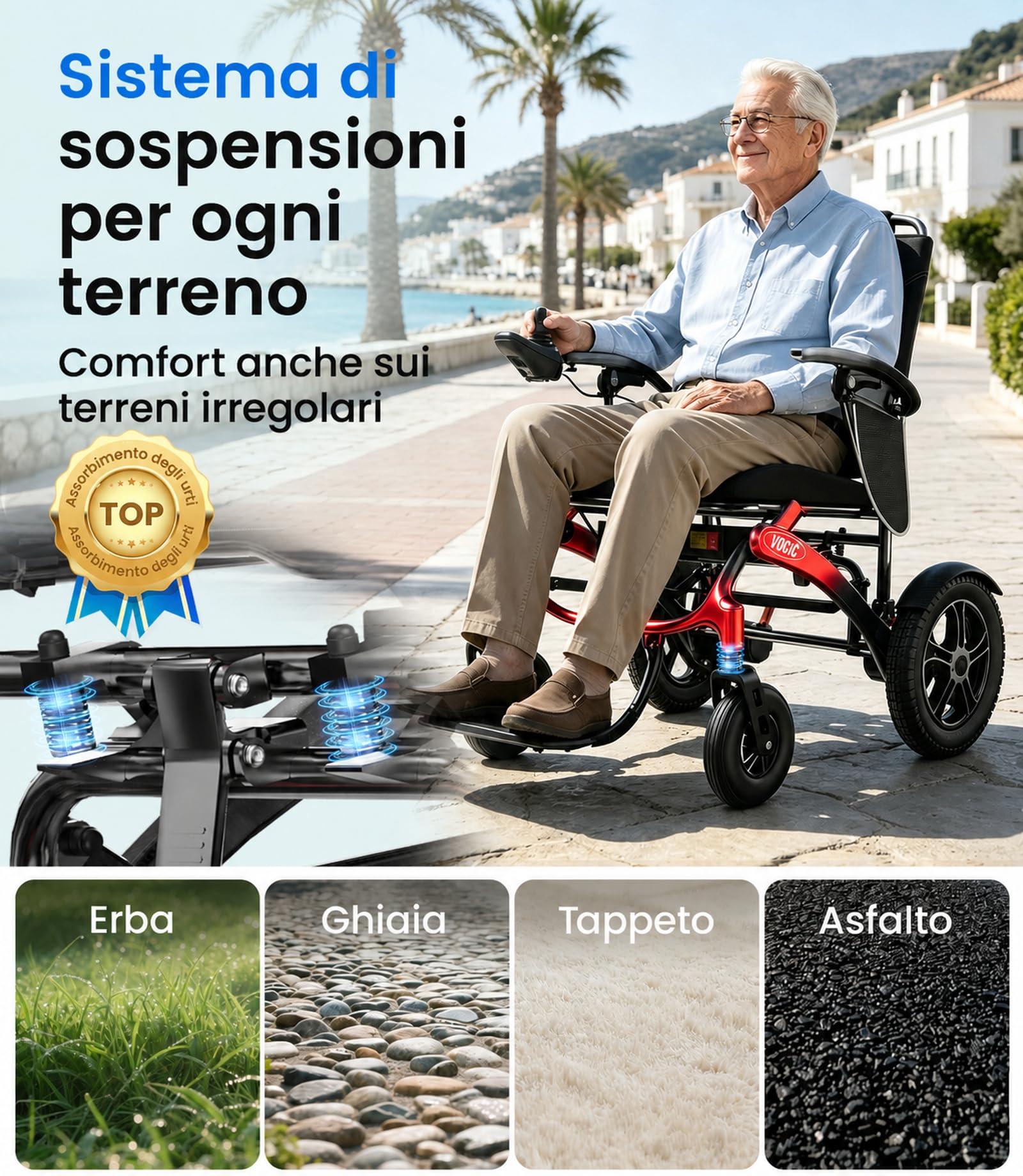 VOCIC V82 Sedia a rotelle elettrica pieghevole leggera carbonio 500W