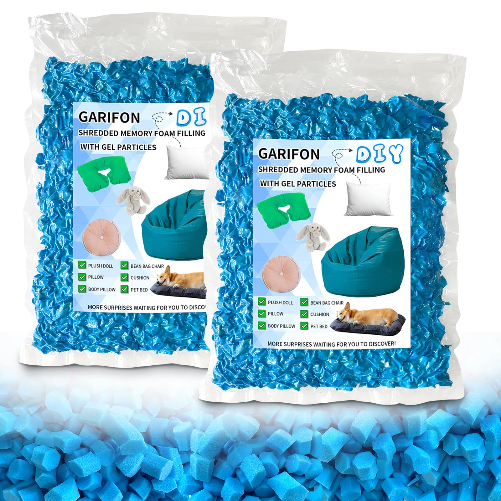 10lbs Bean Bag Filler, Bean Bag Filling, Pillow Bean Bag Stuffing, Shredded Memory Foam Filling, Punching Bag Filler, Foam Refill for Couch/Stuffed Animal Stuffing, Added Gel Particles