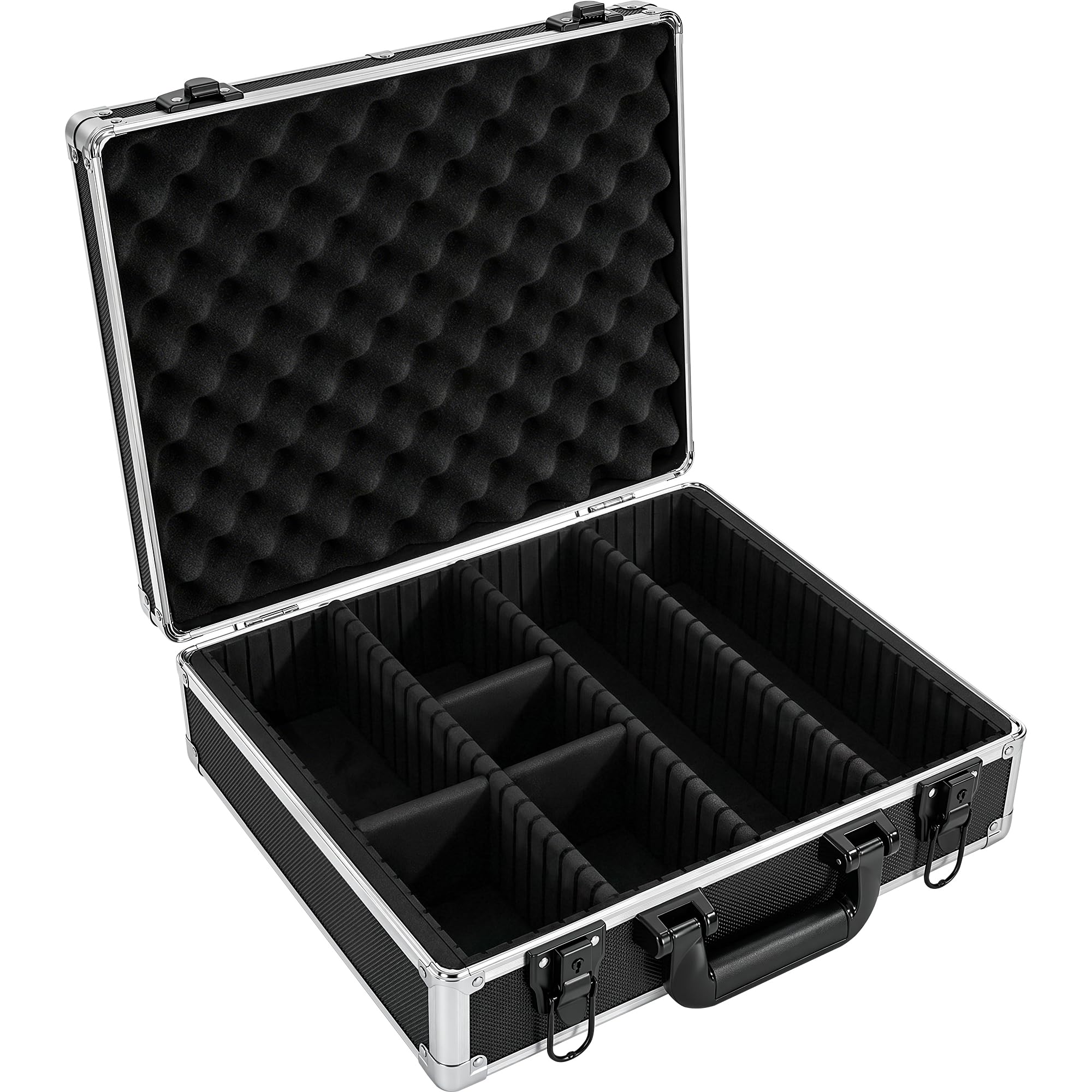 Aluminum Storage Case with Adjustable Dividers, Multi-Function Lockable Storage Carrying Case for Graded Card, Barber Tools, Makeup Tools, etc (Large)