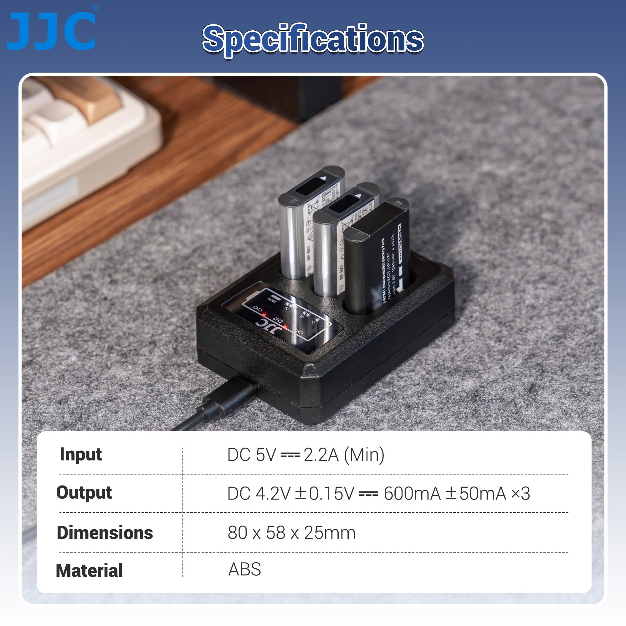 Caricabatterie triplo USB JJC compatibile con Ricoh GRIII, GR III HDF, GRIIIx, GR IIIx HDF, Olympus TG-7 TG-6 TG-5 TG-4 TG-3 TG-2 TG-1, Stylus X-Z2 iHS Fotocamere per Rico. DB-110, Oly Batteria LI-90B