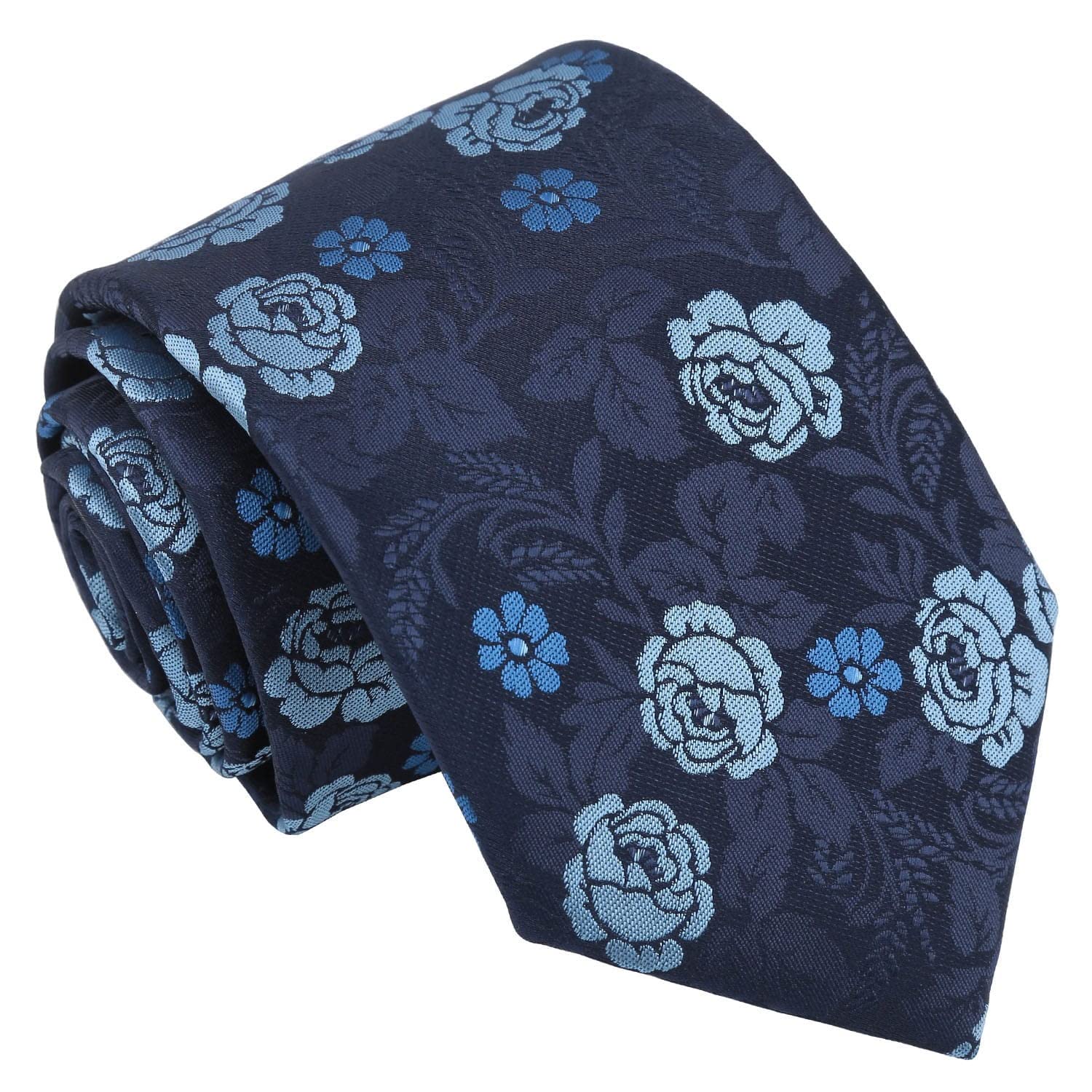 DQT Mens Paisley Floral Jacquard Tie – 8cm Classic Width Necktie for Wedding, Business & Formal – Blue