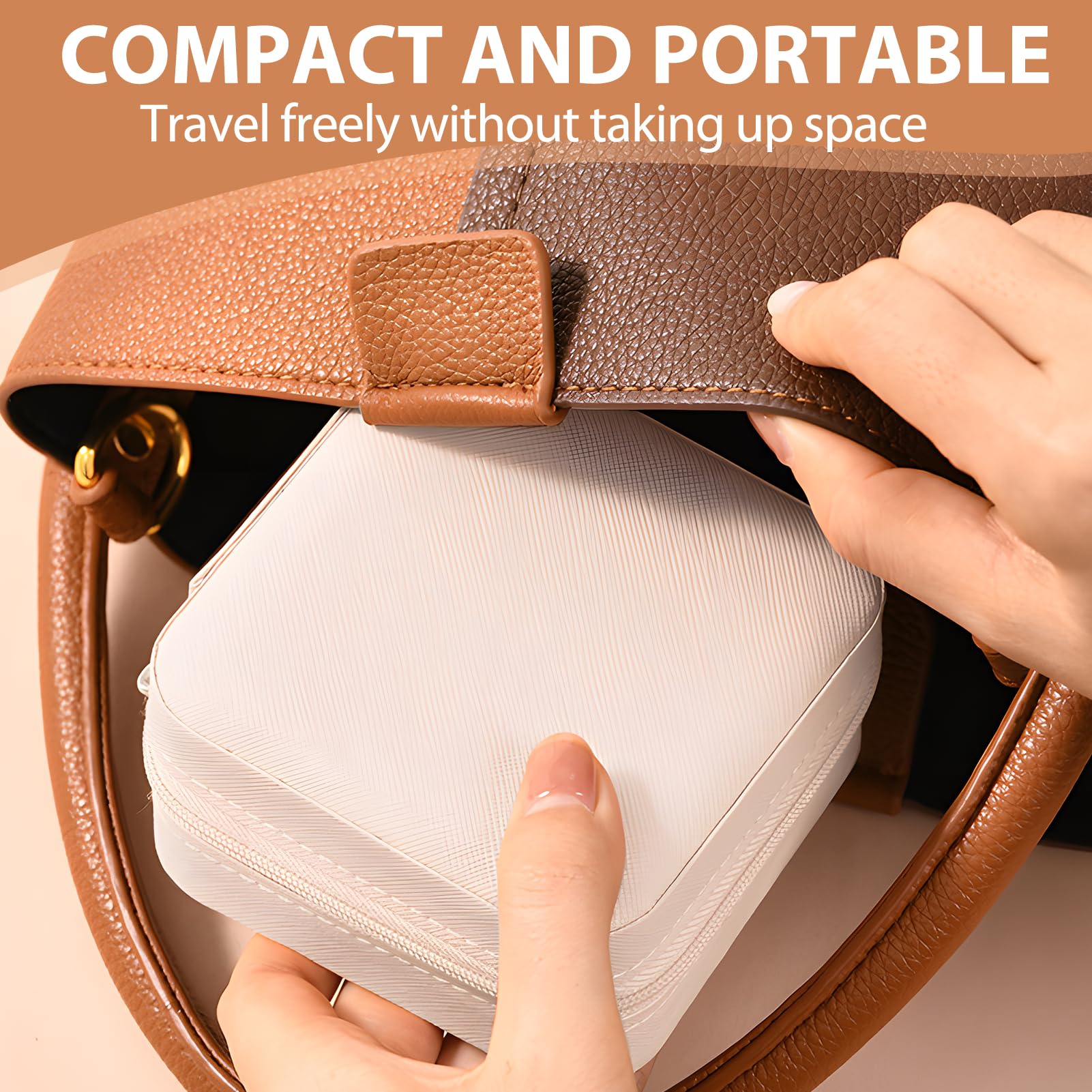 Portagioie da donna in pelle PU, portatile, da viaggio, per anelli, orecchini, collane, orologi, regali per ragazze, signore, donne, senza cuciture, motivo disegnato a mano, bellissimi fiori