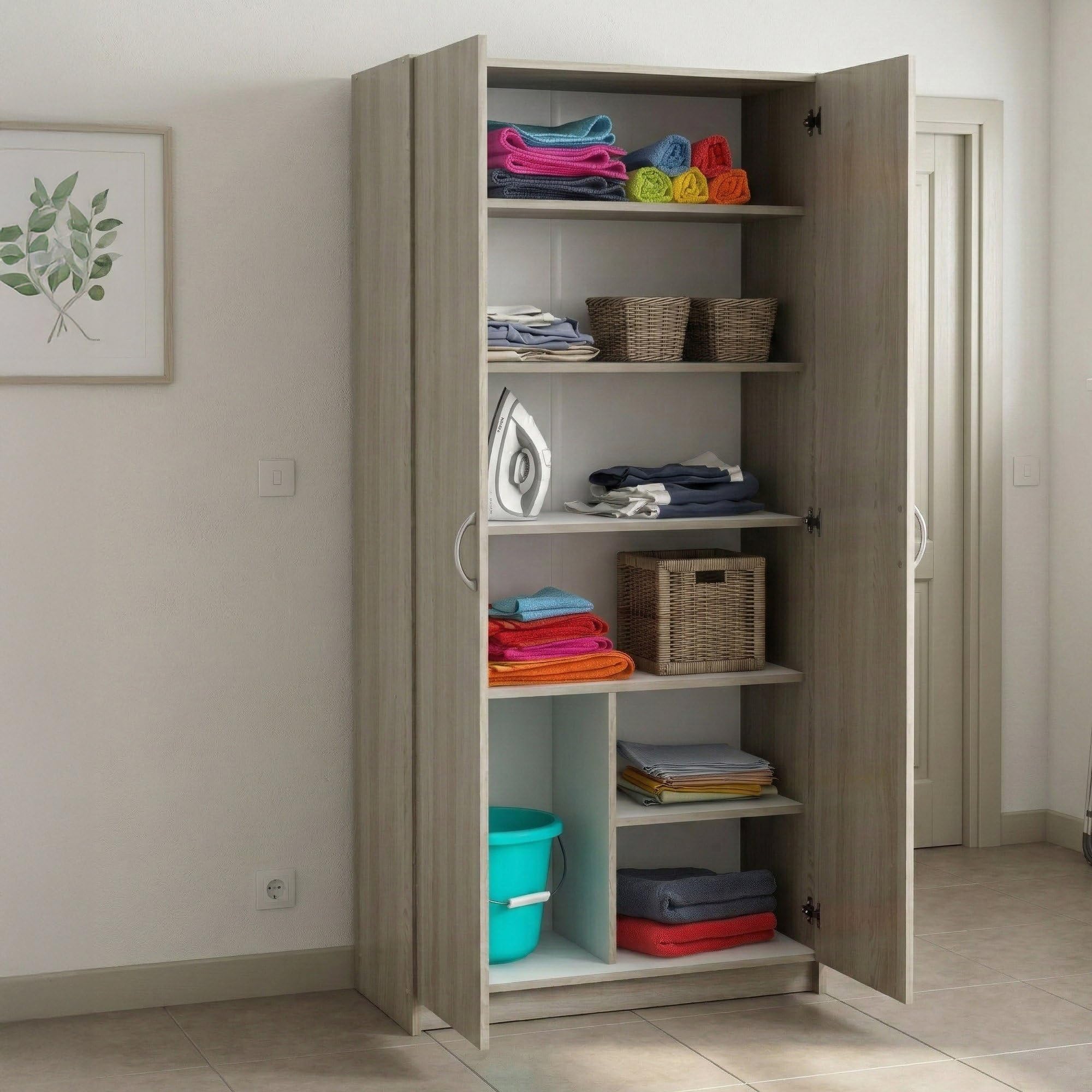 Dmora - Armadio Multiuso 2 Ante Meuse, Mobile Multifunzionale, Mobiletto scarpiera, Guardaroba Porta Scarpe, 80x41 h170 cm, Rovere