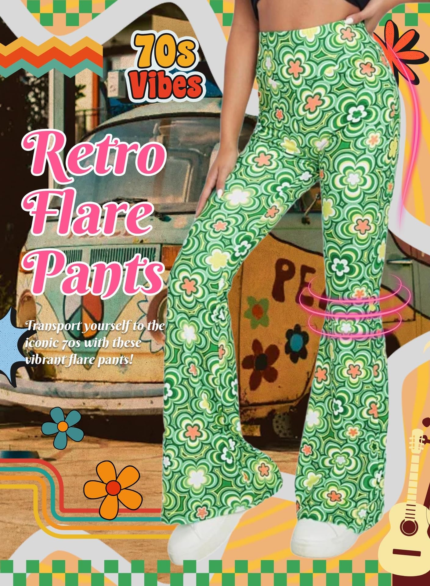 EVELUST Pantaloni Donna Estivi Zampa Anni '70 - Pantalone Elasticizzati Vita Alta Discoteca Comodi Vita Alta con Fondo Elegante Campana Gamba Larga Stile Yoga Pants Rave Abbigliamento