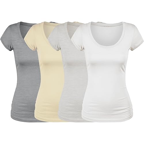 Emmalise Women's Short Sleeve Tshirt Scoop Neck Tee Value Pack Junior Plus Sizes