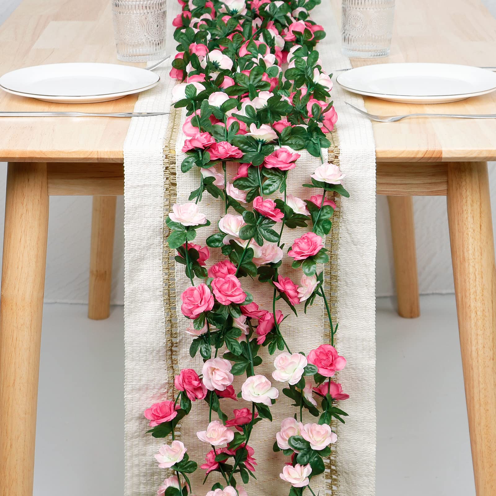 Weldomcor 5 Pezzi da 2,45 m Artificiale Ghirlanda di Fiori Rose Rosa Viti Fiori di Seta Appesa Rattan Ghirlanda All'aperto Decorazione Per Arco di nozze Camera da Letto Casa Giardino Decorazione