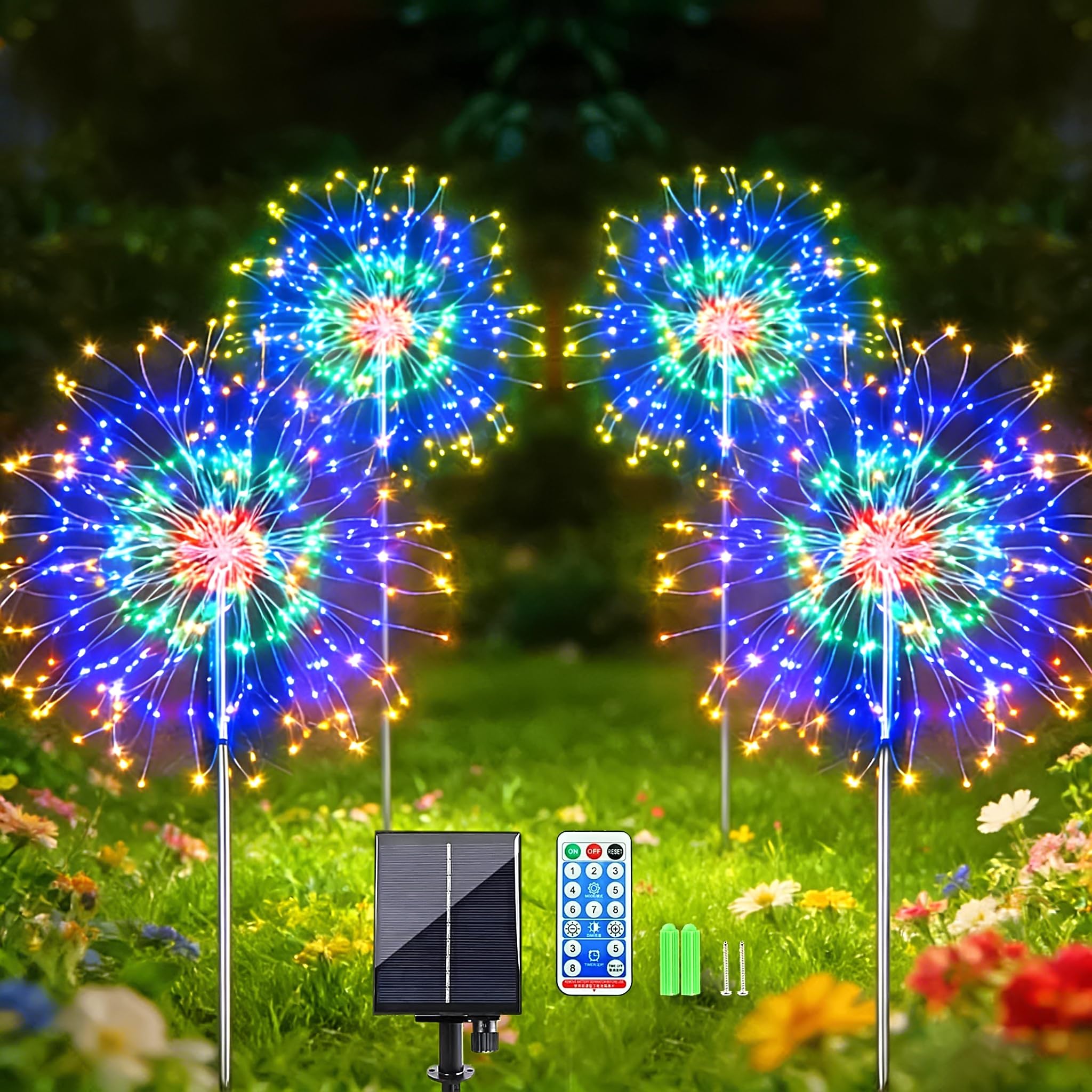 Sunlisky Solarlampen für Außen Weihnachtsbeleuchtung Solar für Weihnachtsdeko Garten Aussen, 4-Pack 480LED mit 17 Tasten Fernbedienung IP65 Gartendeko für draußen Led Gartenbeleuchtung Solar（Bunt）