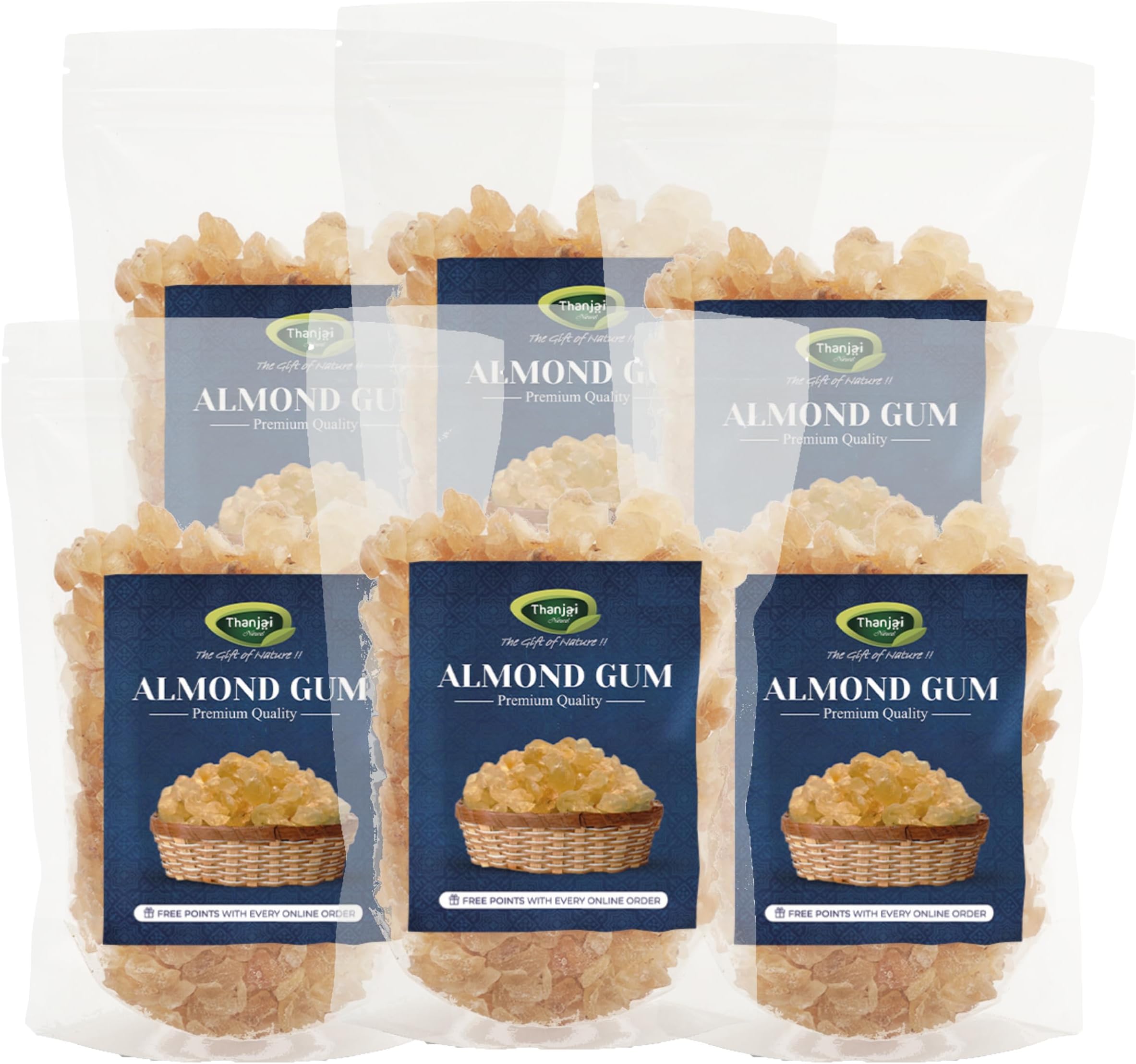 Thanjai Natural Gond Katira Pure Organic 3kg (500g Pouch X 6) | Tragacanth Gum | Chahar Gond | Almond Gum | Badam Pisin | Cochlospermum Gossypium