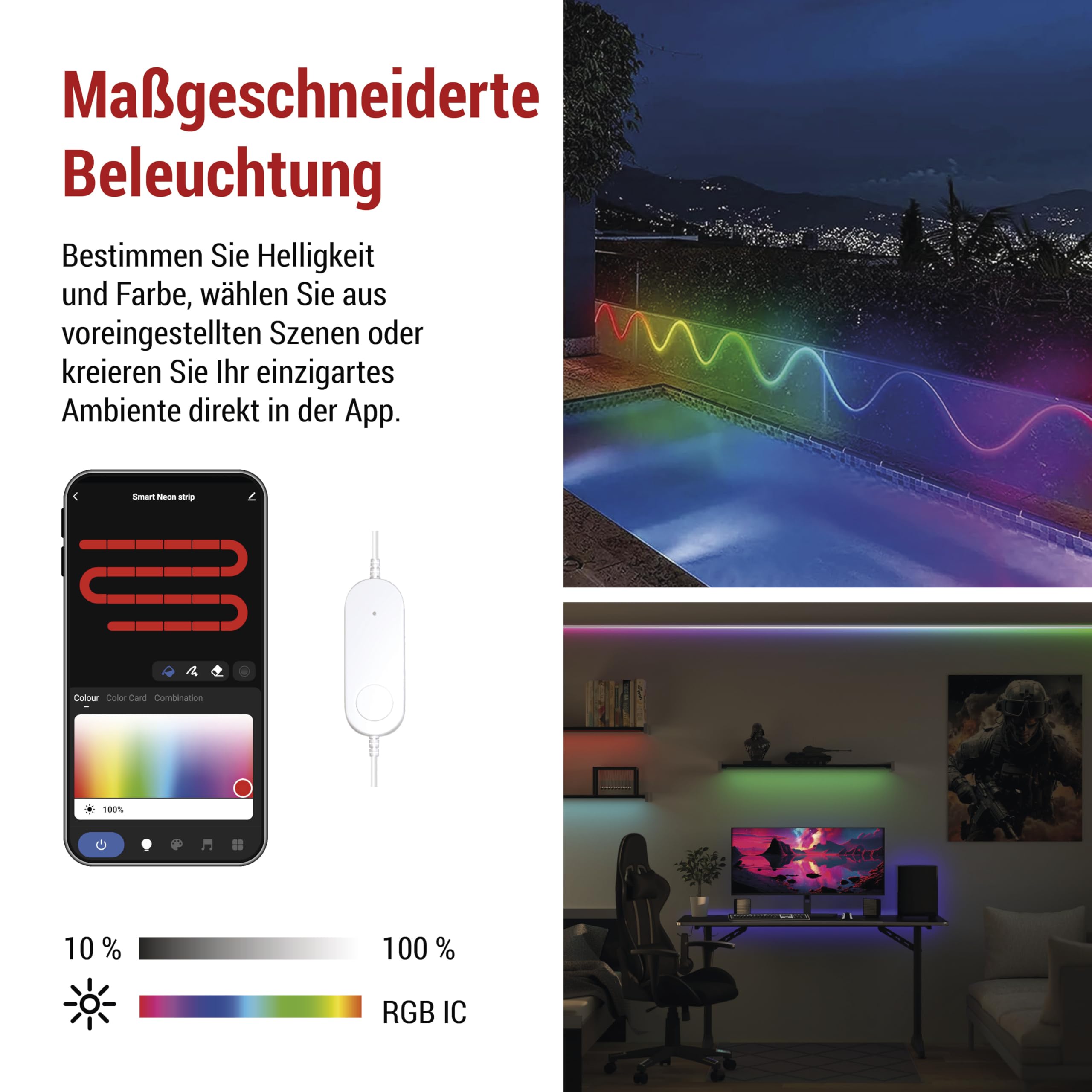 EMOS - Smart RGBIC Neon Strip, 3 m - Illuminazione da parete Wi-Fi con 16+ milioni di colori, dimmerabile - Strisce LED in silicone - Illuminazione per ambienti interni e feste - Include 1,6 cavi e