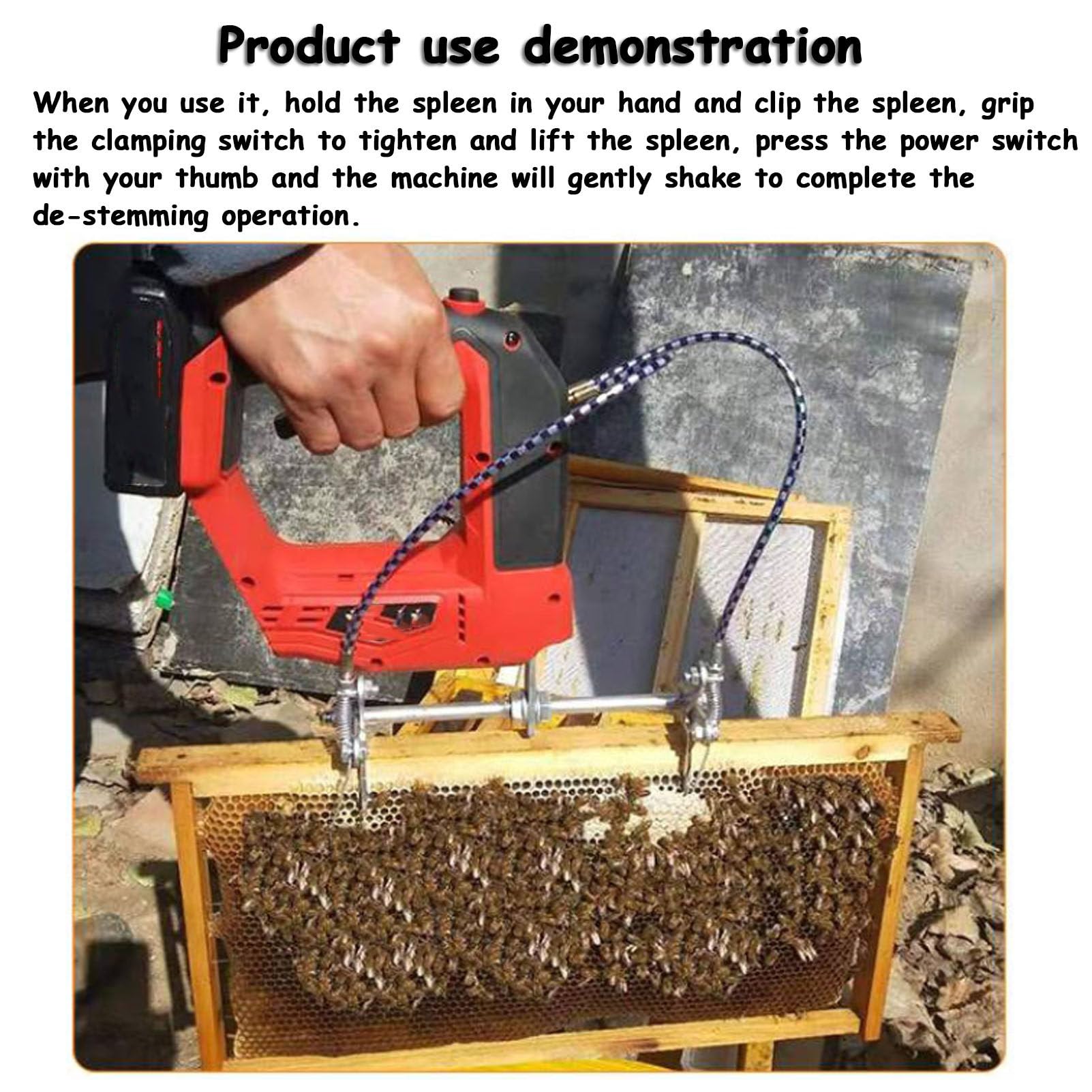 Scuotitore per telaini per Arnie Senza Fili con Impugnatura Antiscivolo, 4 velocità Regolabili, Dispositivo di rimozione delle api Portatile Ricaricabile per un'apicoltura efficiente