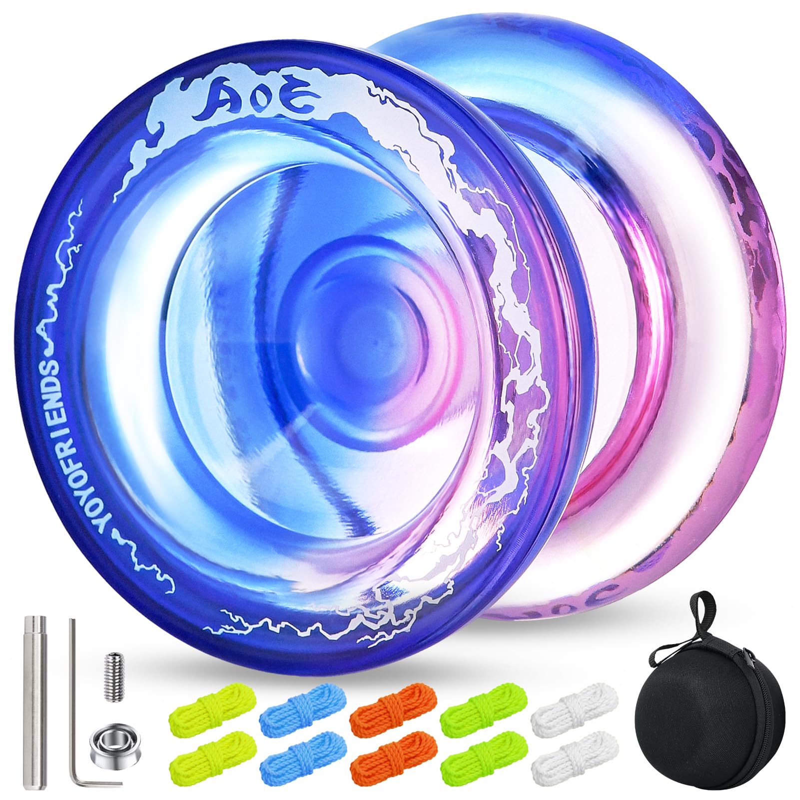 AOE Professional Responsive Yoyo for Kids 8-12 or Above Beginners, Pro Finger Spin Trick Yoyo with Unresponsive Yoyo Bearing for Adults, Dual Purpose Yoyo Ball with 10 Yoyo Strings, Yoyo Accessory Set