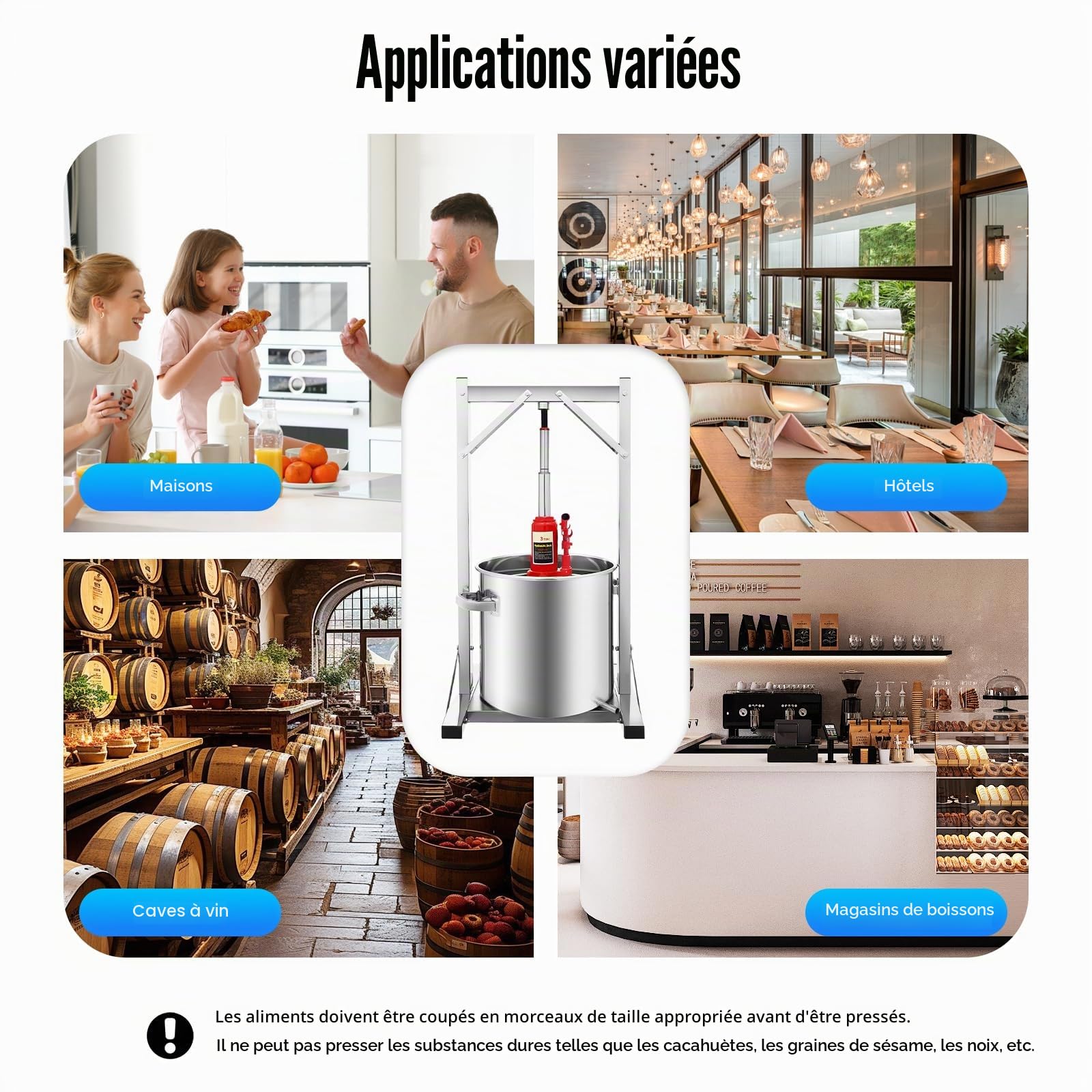 Presse-fruits hydraulique, 22 l, pression 3 tonnes, presse-vin, presse-vin, presse-légumes, presse-baies, presse-agrumes multifonction en acier inoxydable, avec filtre à vin, pour presser le miel, les