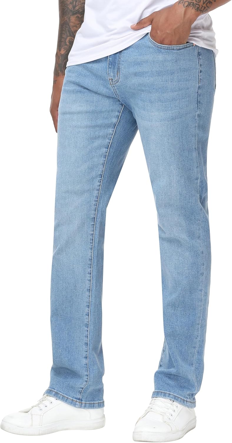 MZNBURAM Men's High-Stretch Regular Fit Straight-Leg Cotton Fashion Comfort Flex Waist Denim Pants Jeans