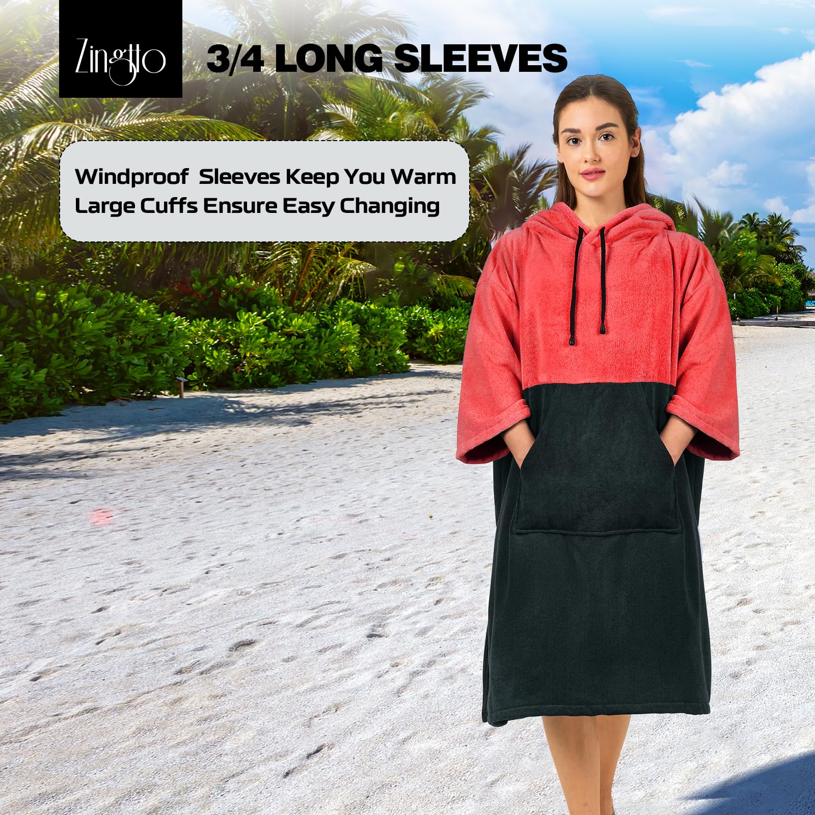 Poncho Surf Zingtto Manches 3/4 - Microfibre Rapide Séchage - Plage, Natation