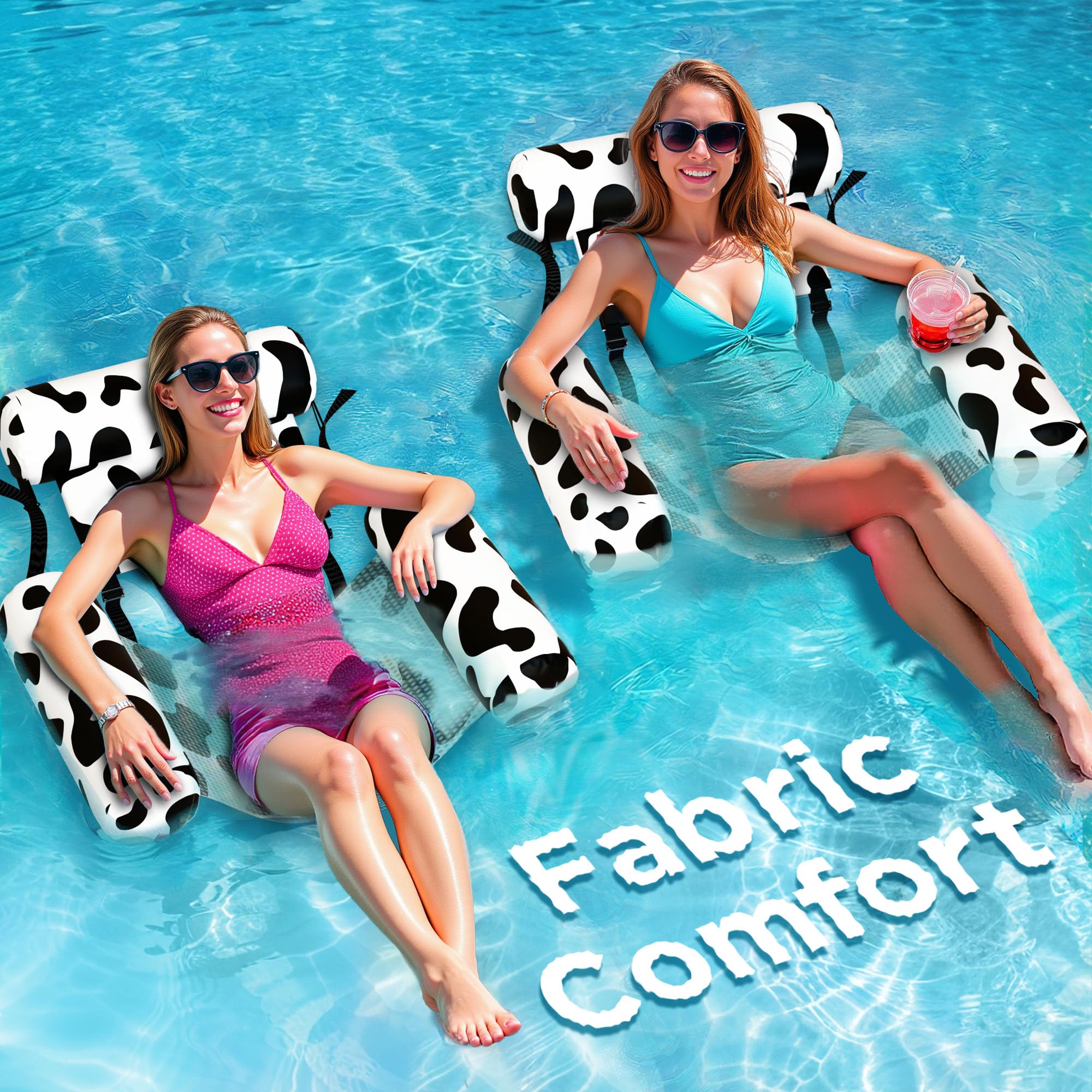 Funscape Pool Floats Chairs for Adult, 2pcs Kid Inflatable Pool Lounges-Cow