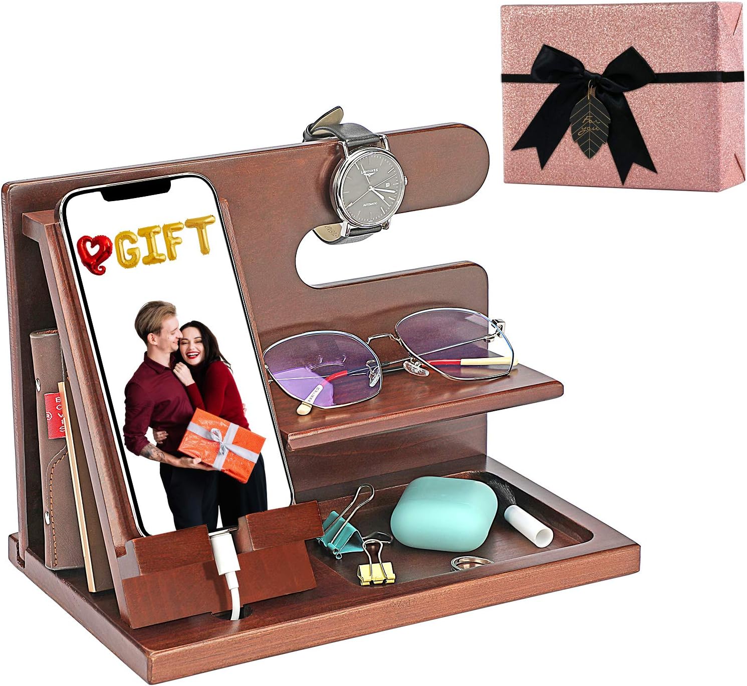 Musment Wood Phone Men's Docking Station Anniversary Birthday Gifts for Men Women Dad Boyfriend Husband Desk Nightstand Organizer Key Watch Wallet Holder Phone Stand Musment Wood Phone Men's Docking Station Anniversary Birthday Gifts for Men Women Dad Boyfriend Husband Desk Nightstand Organizer Key Watch Wallet Holder Phone Stand