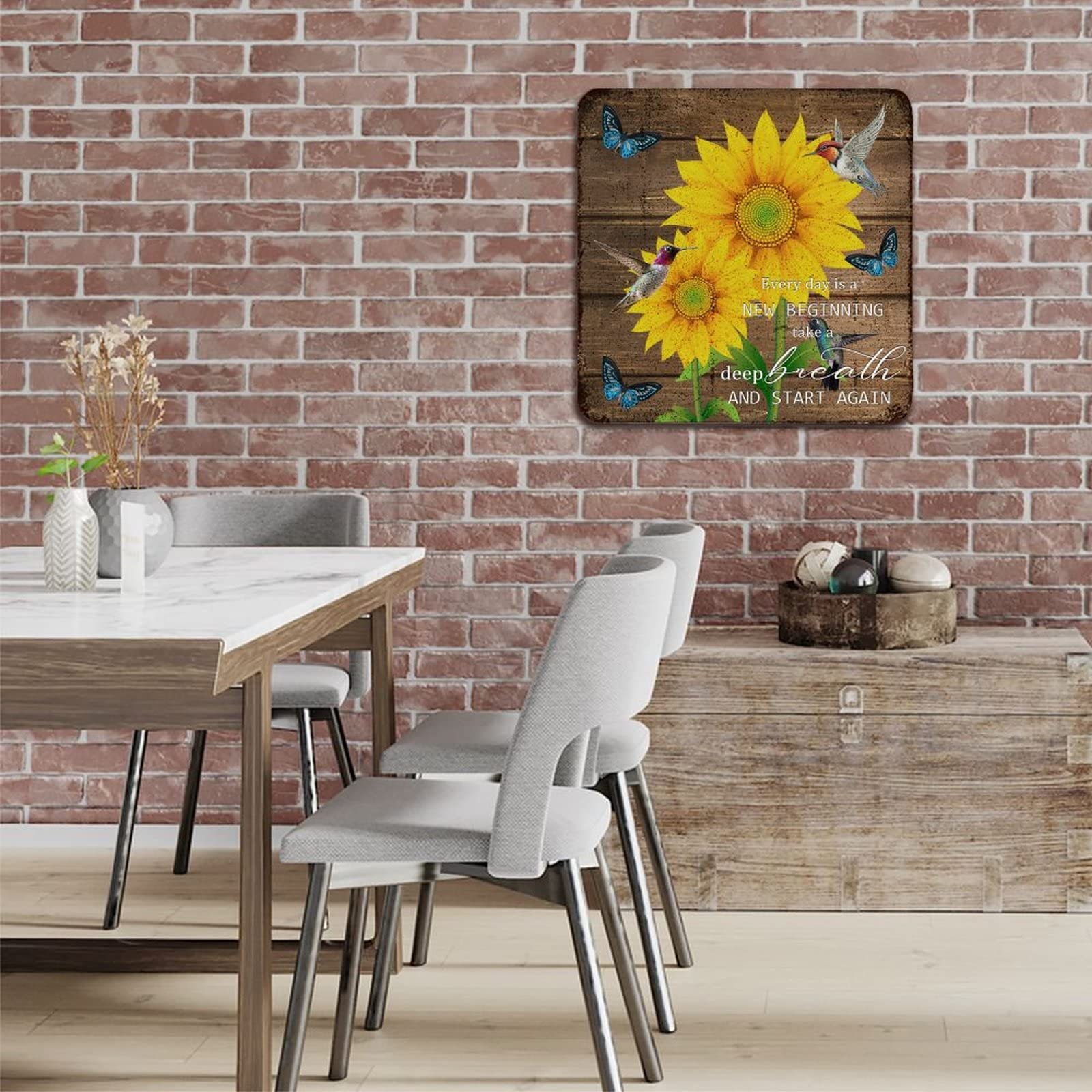 Targa in metallo retrò con girasole e scritta Every Day iA Beginning