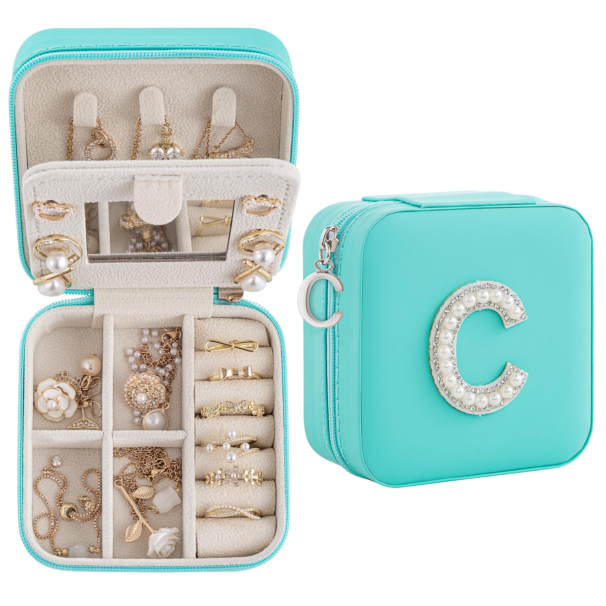 Nymtavia Birthday & Graduation Gifts for Her - Initial Jewelry Box & Travel Case Organizer for Women