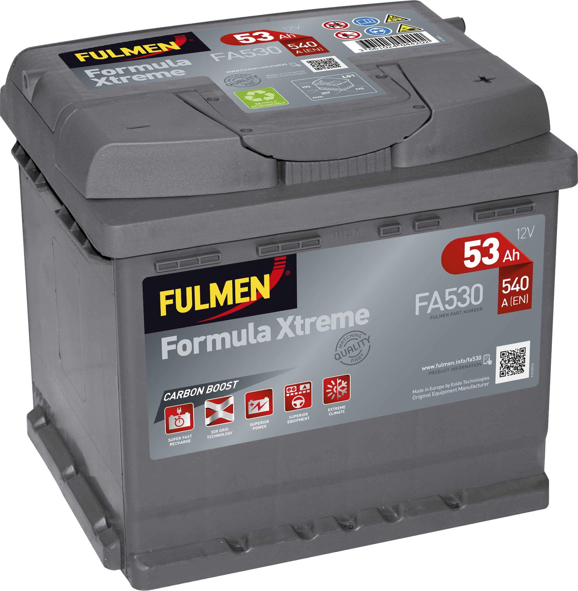 Batterie Fulmen Formula Xtreme 53Ah/540A (FA530)