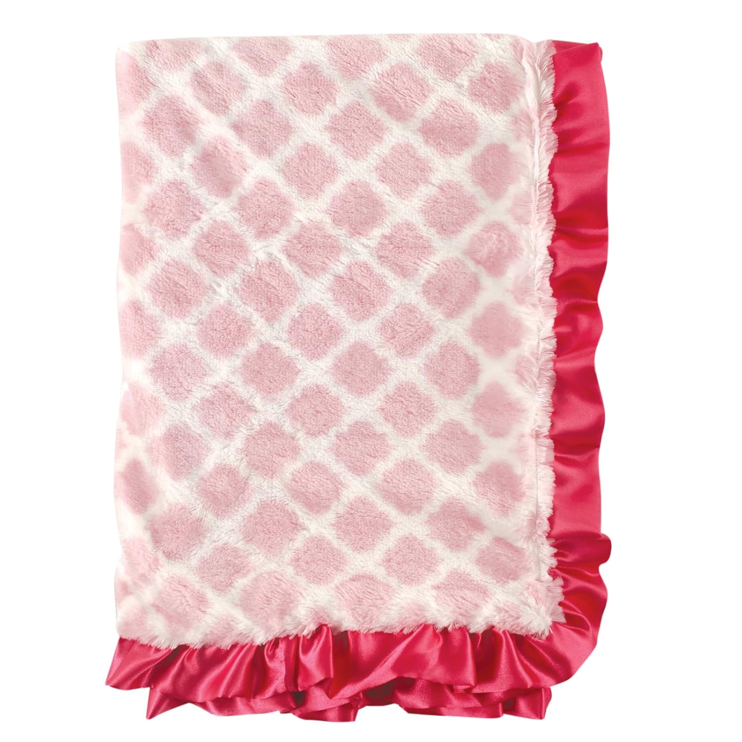 Hudson Baby Blanket with Satin Ruffle, Pink Lattice Baby