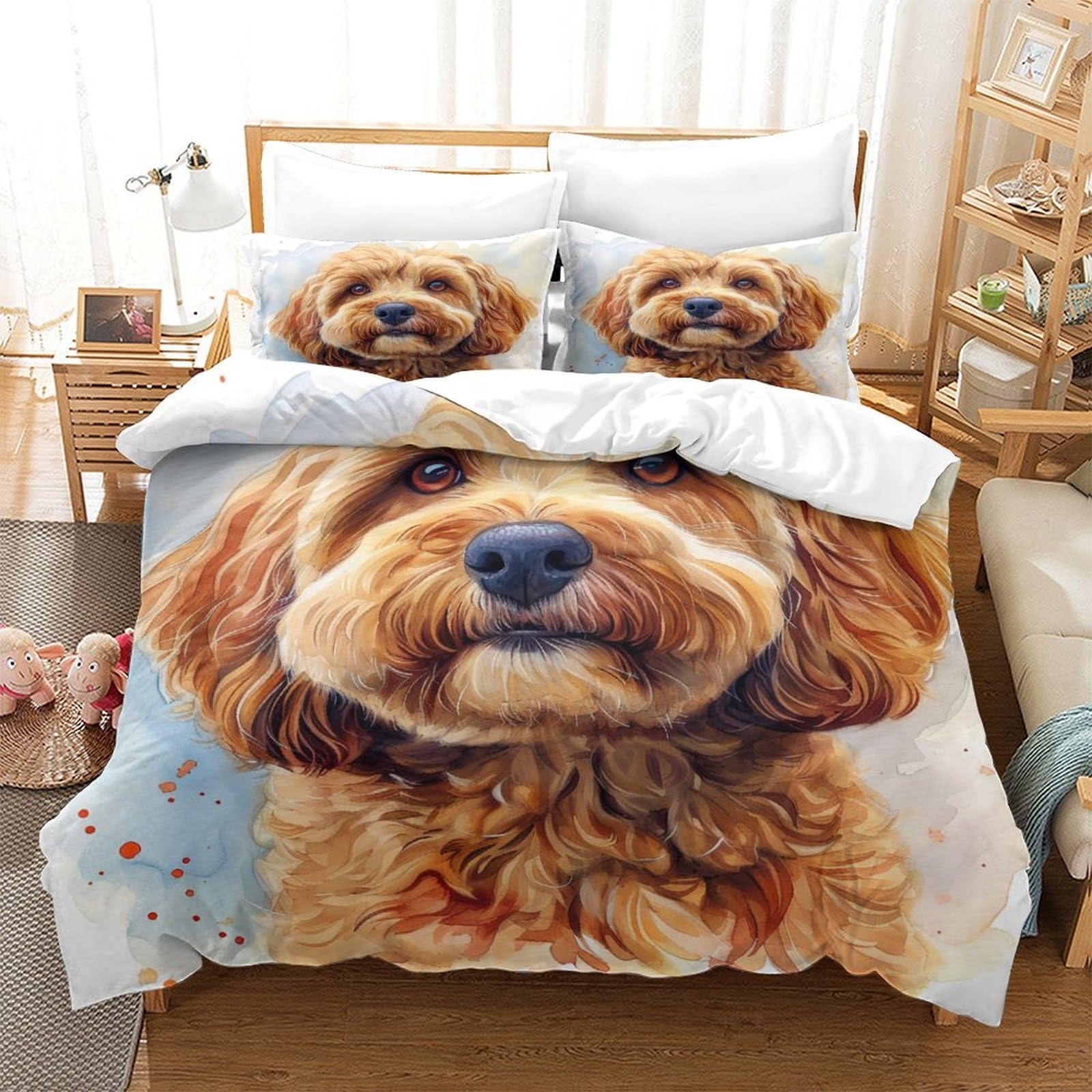HMRKOEPGX Cockapoo 3D Duvet Cover Set Soft Microfibre Cute Dog 3Pcs Bedroom Decor For Boys Youth Teens Double（200x200cm）