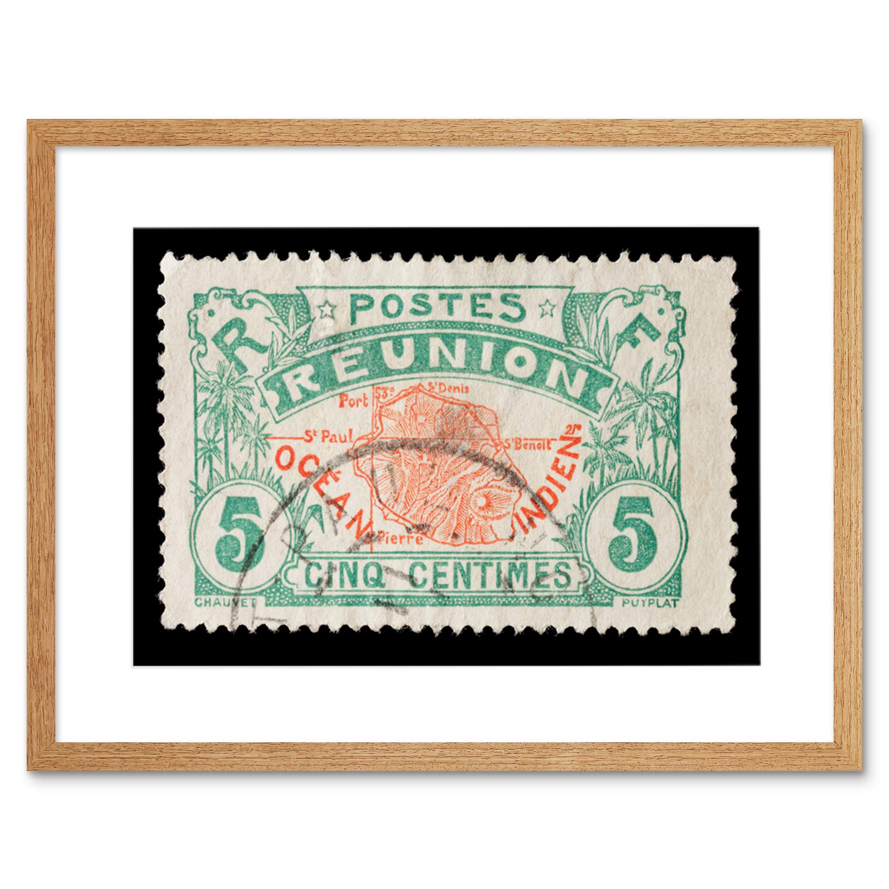 Wee Blue Coo Postage Stamp Reunion French Island Vintage Framed Wall Art Print