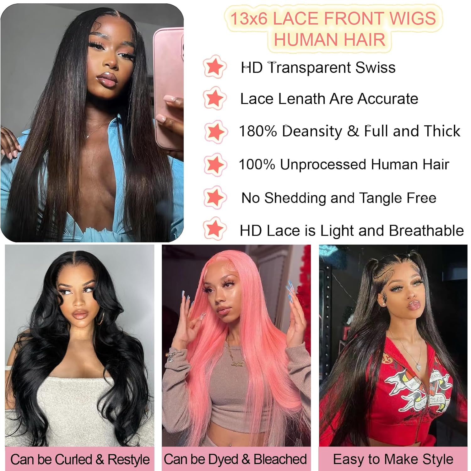 13x6 Lace Front Wigs Human Hair 28 Inch Straight HD Transparent Lace Front Wigs Human Hair Pre Plucked Natural Color 200 Density With Baby Hair for Women - Image 2