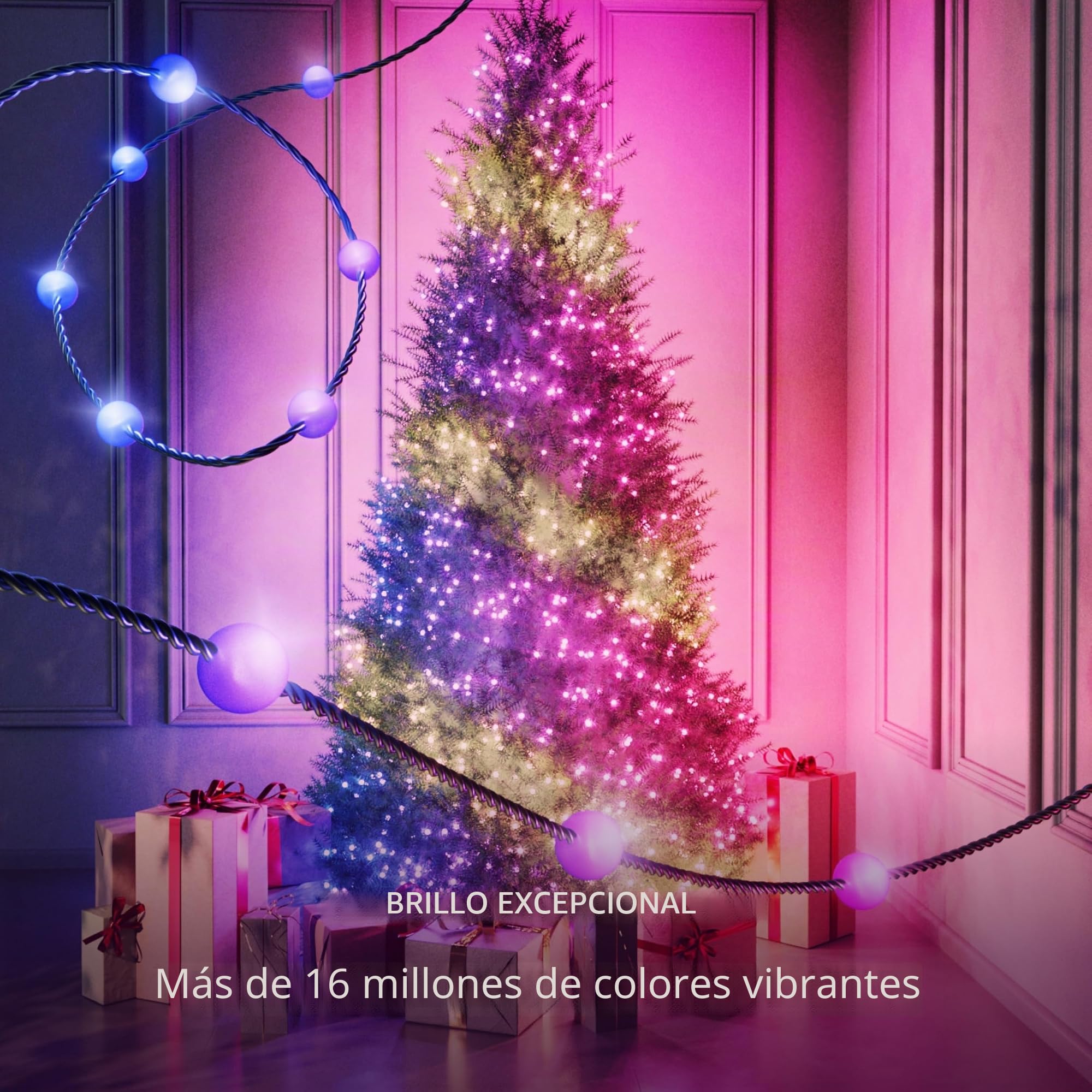 Twinkly Strings USB-C Pearls 200 LED, cadena de luz LED en forma de perla, luces de Navidad, luces LED RGB multicolor, LED asignables, compatible con Alexa, Google Home, alimentación USB-C, cable