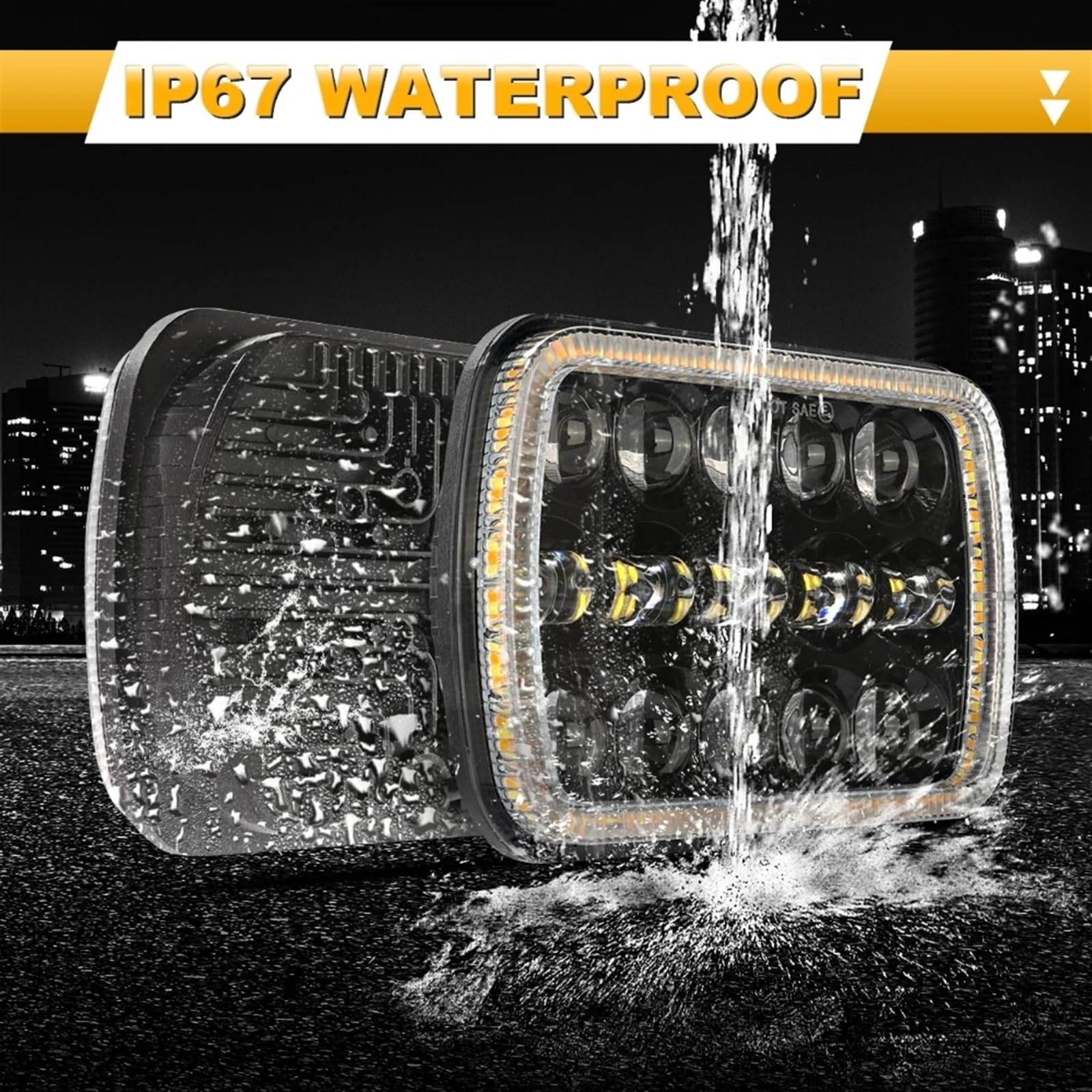 Luz Señal Giro Espejo Faros Delanteros LED Cuadrados 7 X 6 Pulgadas Luz Cruce Alta Y Luz Giro DRL Resistente Para Jeep Para Wrangler YJ Para Cherokee XJ Para Comanche MJ Luz de señal de giro(2 piezas)