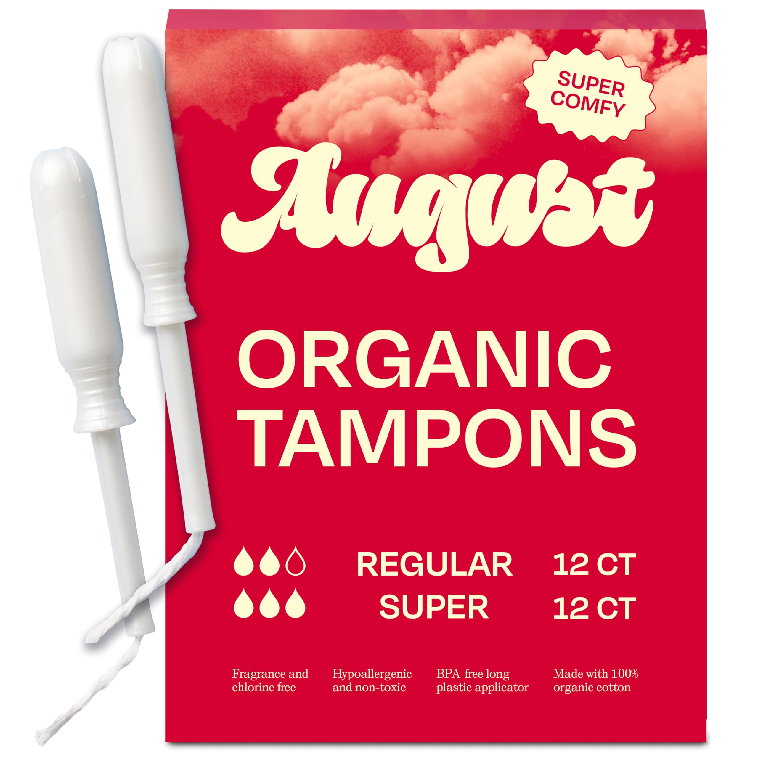 Sponsored Ad - Super + Regular Tampons - 24-Pack (12 + 12) 100% Organic Cotton Tampons for Women and Anyone Who Menstruates, Non-Toxic, Fragrance-Free, and Hypoallergenic with Long Applicators