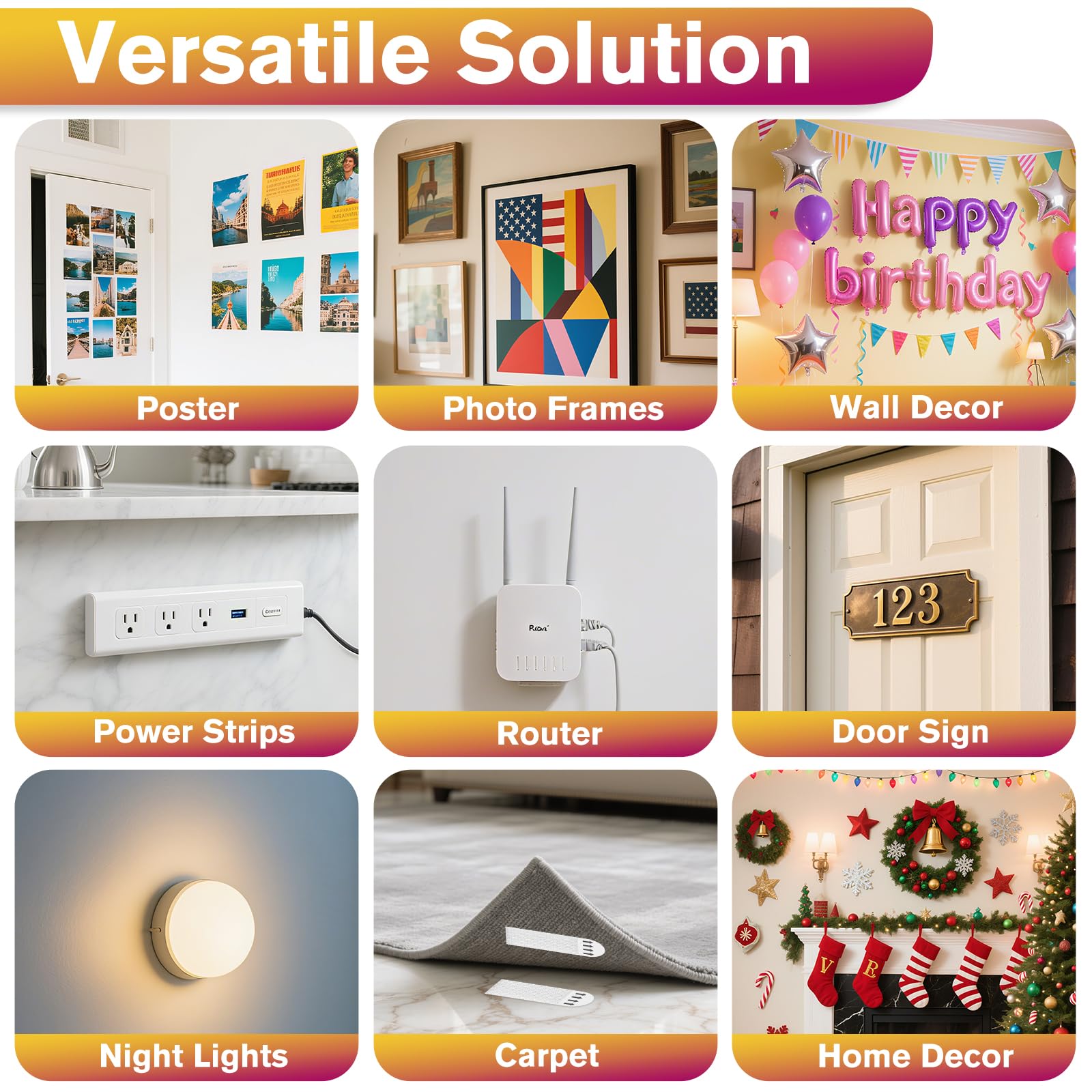 Summerbrite Tiras para colgar cuadros resistentes, ganchos de gancho y bucle, extraíbles sin daños, cinta adhesiva para pared, color blanco, grande (paquete de 36)