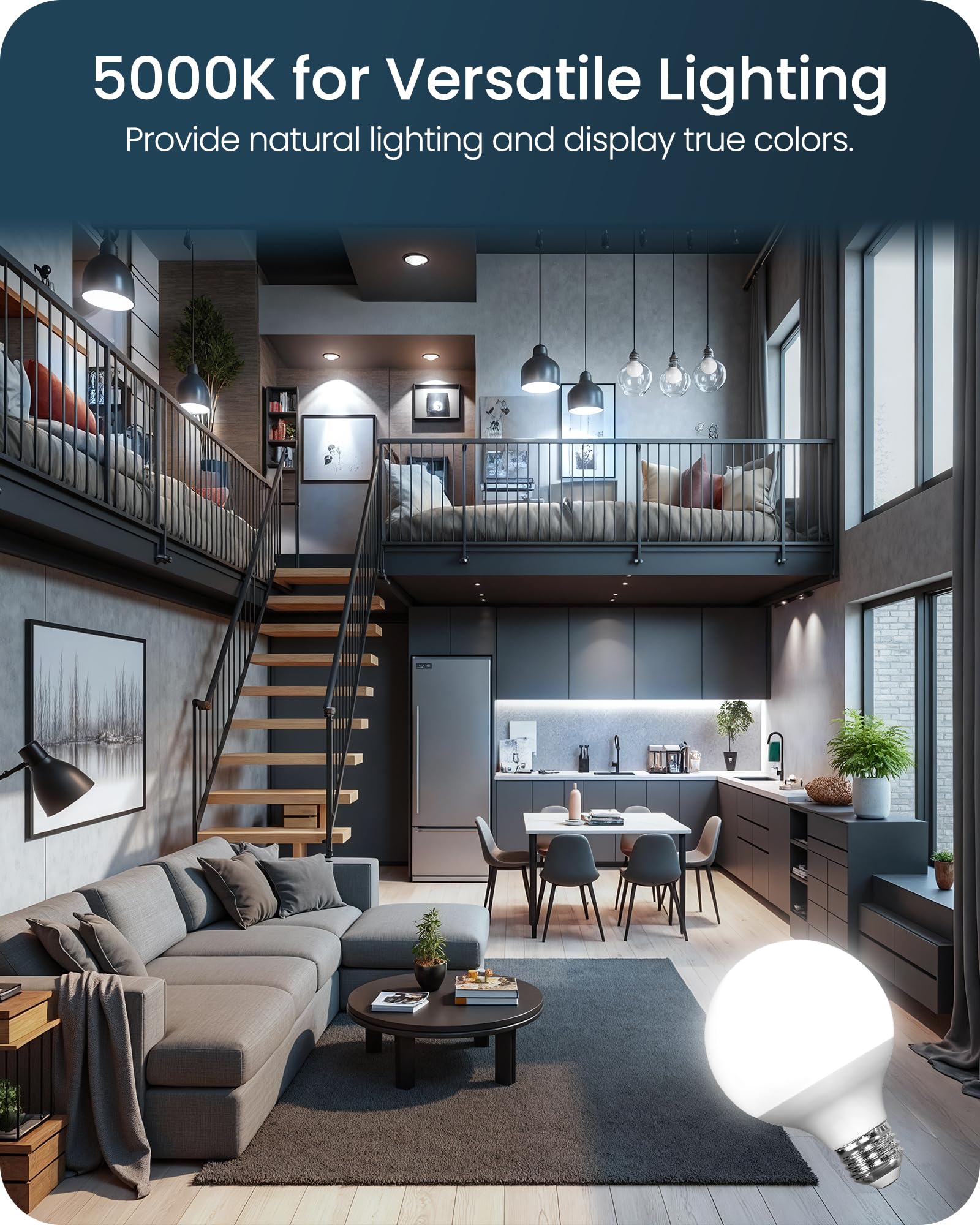 6-Pack G25 LED Vanity Light Bulbs 5W 60W Equivalent 5000K Cool White 450LM CRI90 Non-Dimmable Globe Bulb for — view 7