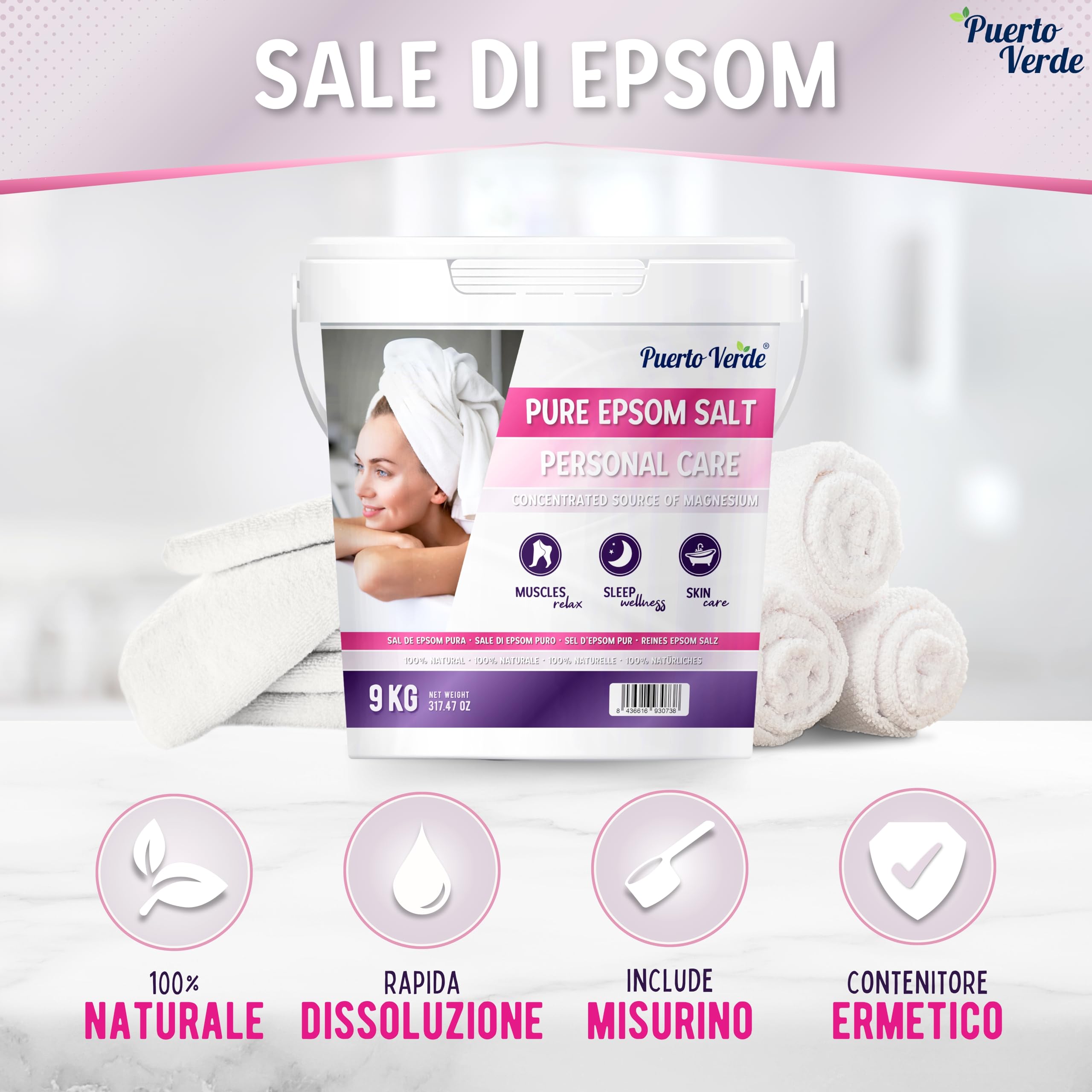 • Sale di Epsom Puro 9 Kg. Fonte Concentrata di Magnesio. Sale da Bagno a Rapida Dissoluzione per il Rilassamento Muscolare e il Buon Sonno. Cura di Pelle e Capelli. Produzione Europea.