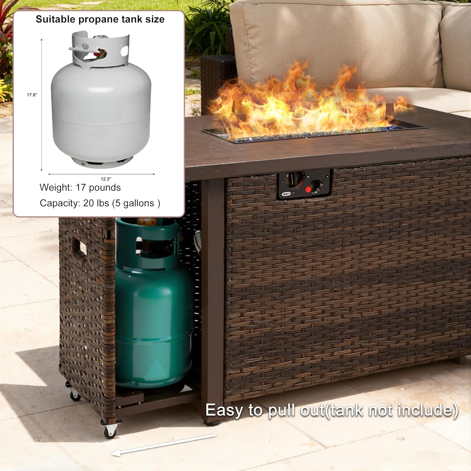 42 Inch Propane Fire Pit Table, 50,000 BTU Outdoor Gas Fire Pits with Removable Lid, 2 in 1 Rectangular Firepit Table for Outside Patio Deck and Garden