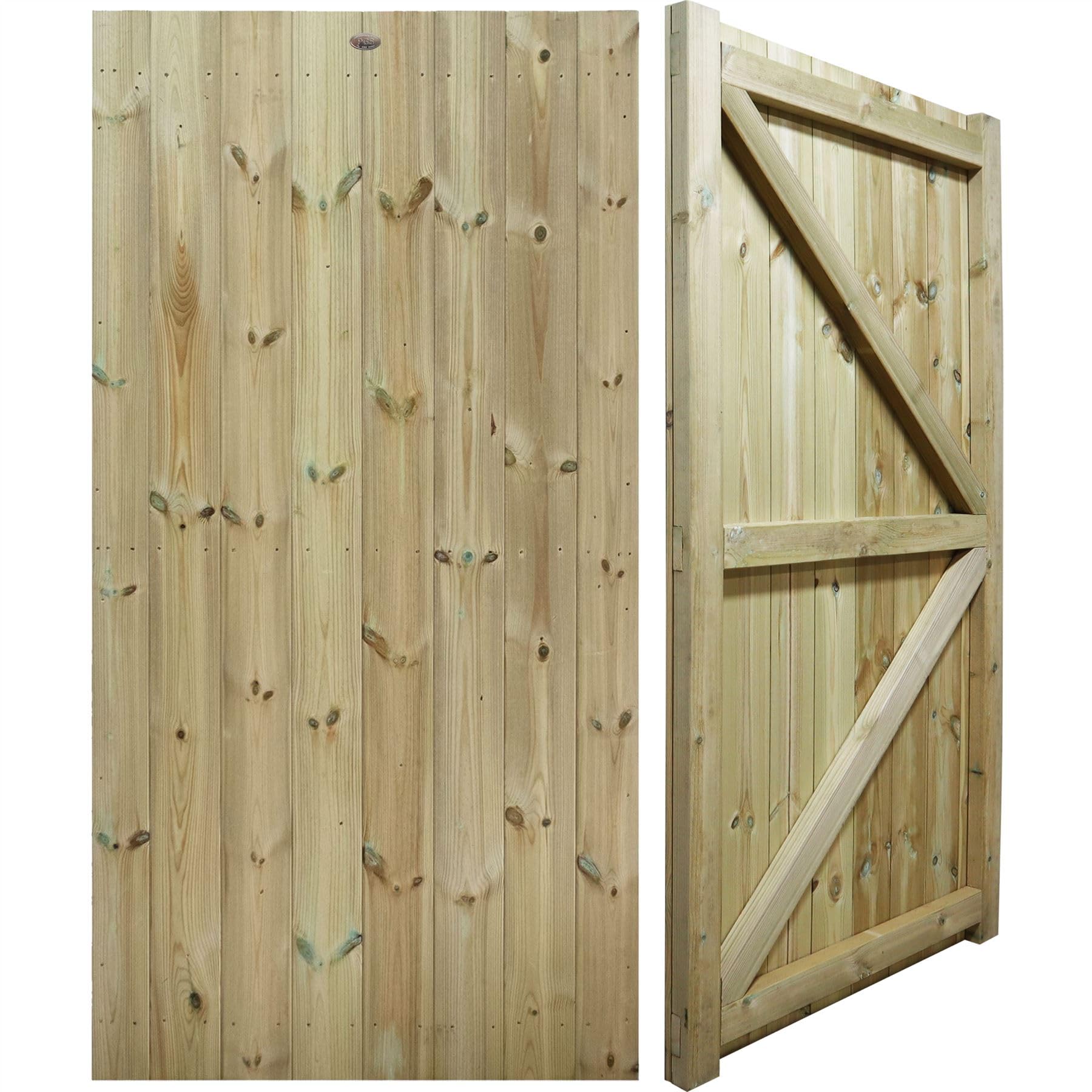 6ft Heavy Duty Wooden Garden Gate, T&G Fully Framed Flat Top Treated Timber Door for Outdoor Pathway Home Access, 180cm High x 90cm Wide