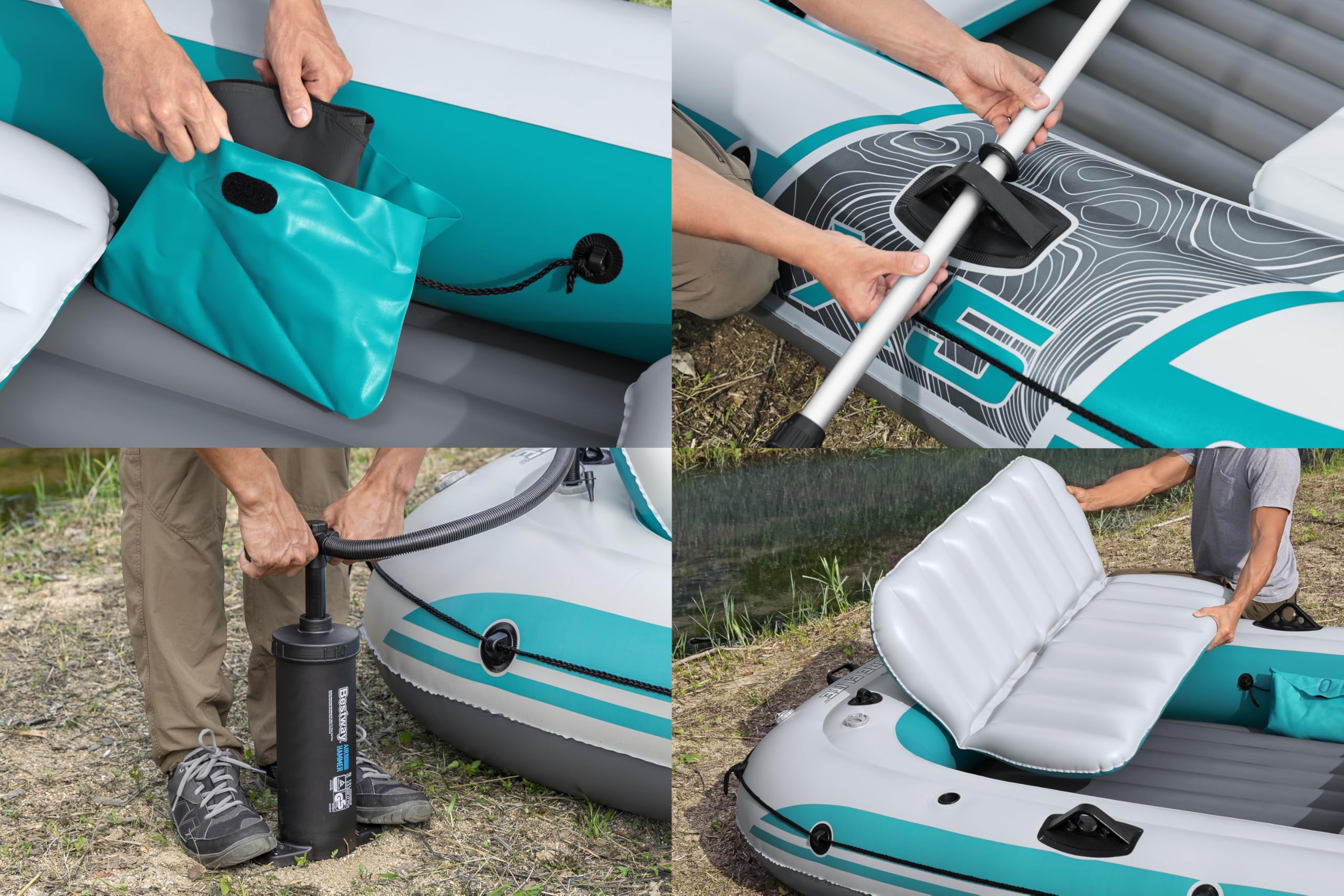 Bestway | Hydro-Force Adventure Elite X5 Inflatable Raft Set| Inflatable Boat with Hand Pump, Oars, Seats, Gear Pouch, Carry Bag | Five-Seater