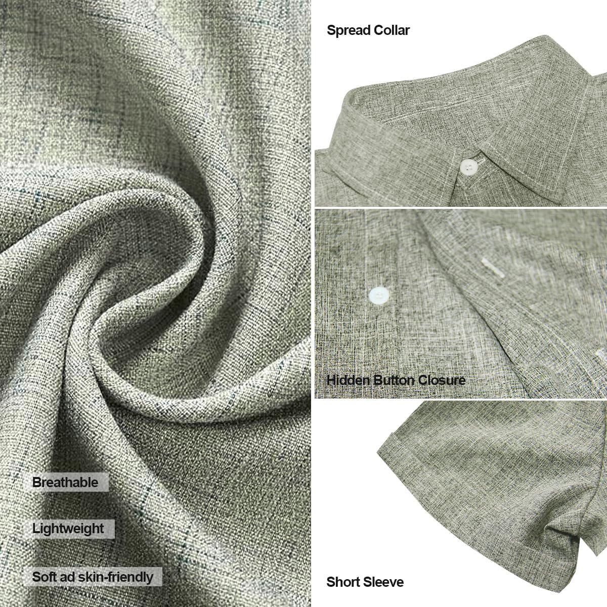 Men's Button Down Short Sleeve Shirt Casual Cotton Summer Beach Linen Wedding Shirts - Image 5