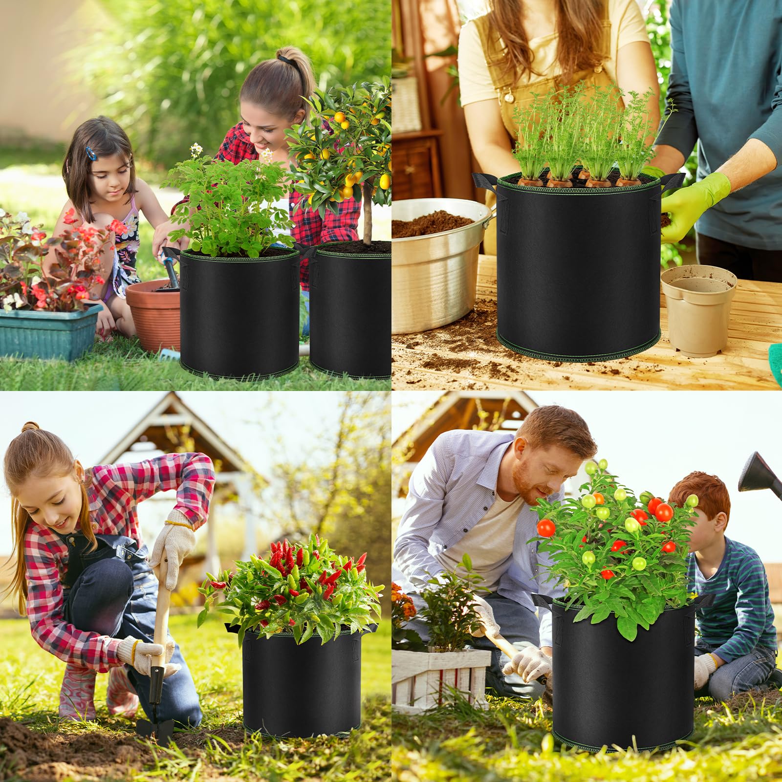 Uoimky Sac De Plantation 12L, 5 Pièces Sac De Culture Avec Poignées Non Tissé Pommes De Terre Sacs à Plantes RéUtilisables Pot Plantation Pour Tomates, Fraises, Fleurs