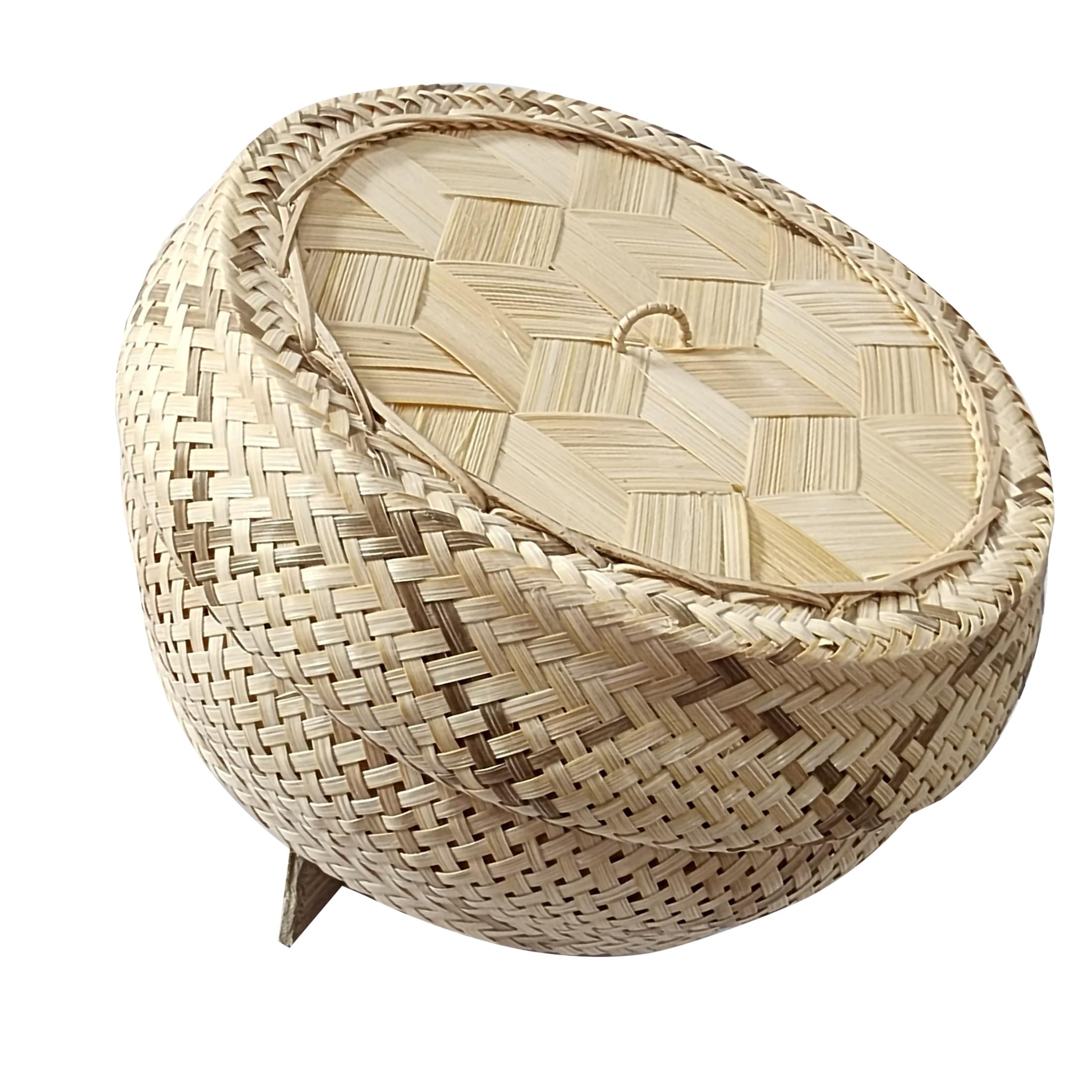 Basket Bamboo Wickerwork Thai Traditional Rice Sticky Steamer with Lid Sticky Rice Cooker Home Free Cloth 2 Pcs.Professional